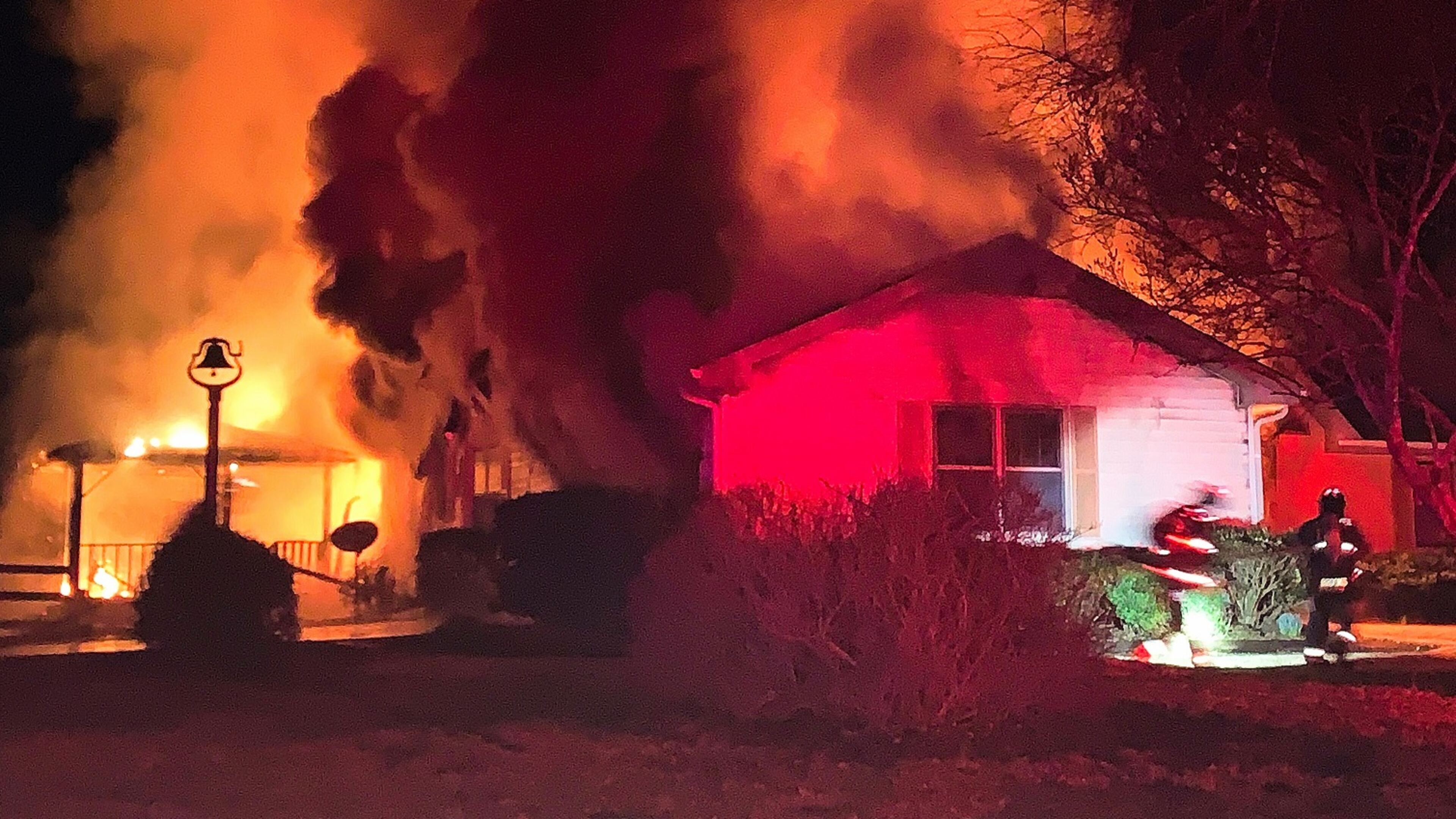 One dog was killed in the fire. The condition of a second dog was not released.