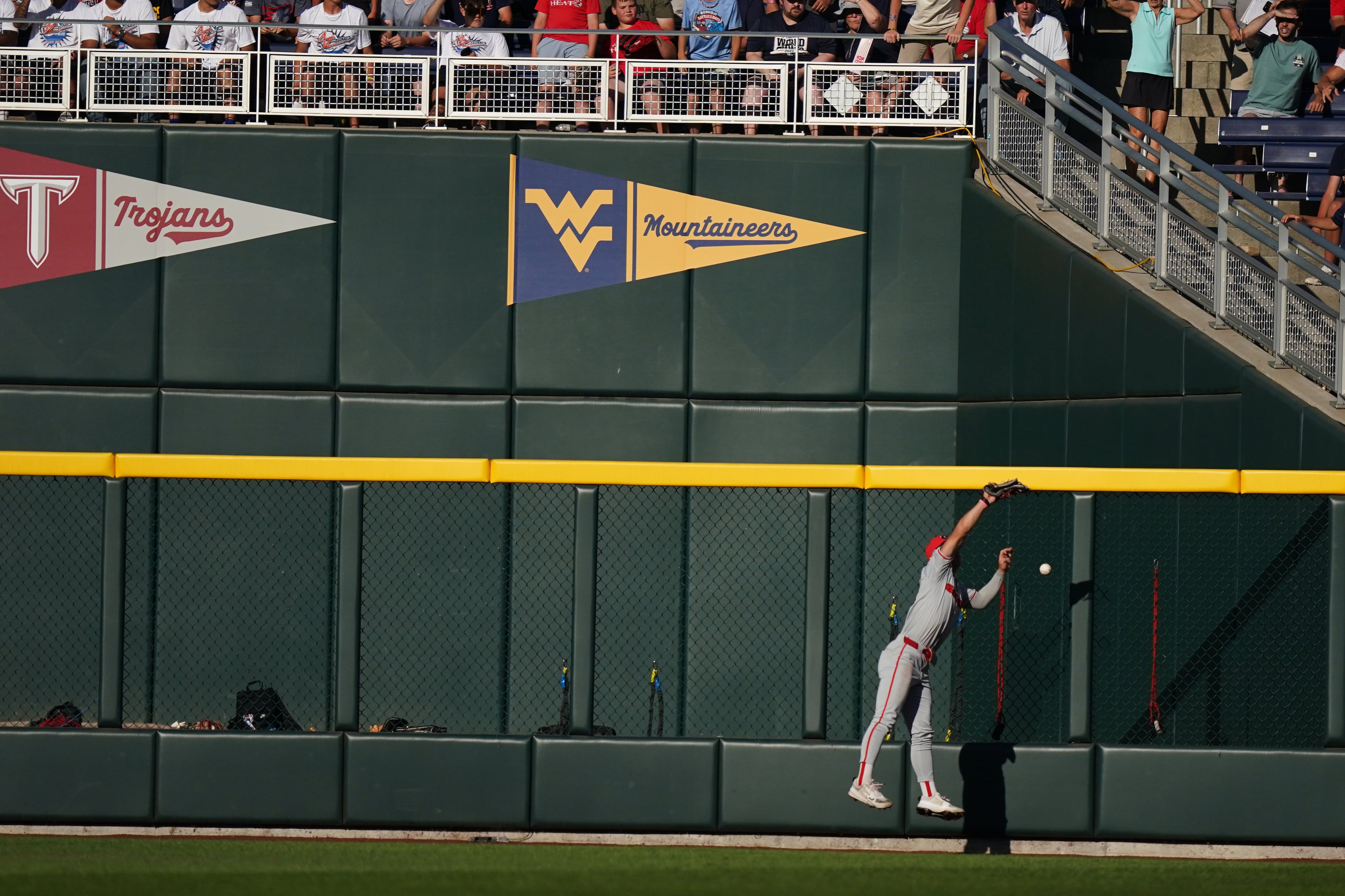 Georgia utility player Kenny Ishikawa misses the ball during a College World Series game against Oklahoma on Monday, June 15, 2026, in Omaha, Neb. (Vera Nieuwenhuis/AP)