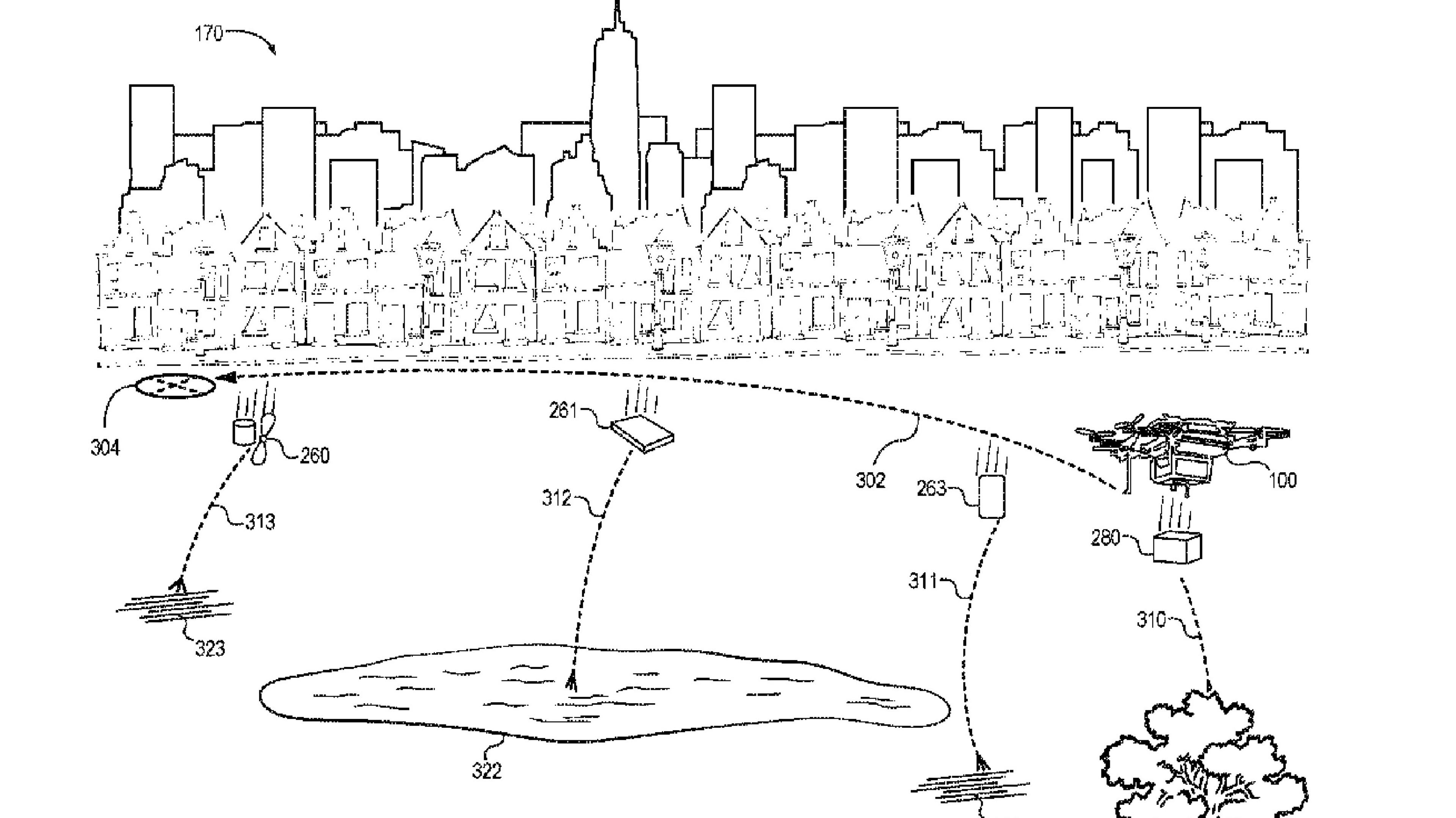 Amazon’s patented system for airborne disintegration of delivery drones. (U.S. Patent and Trademark Office)