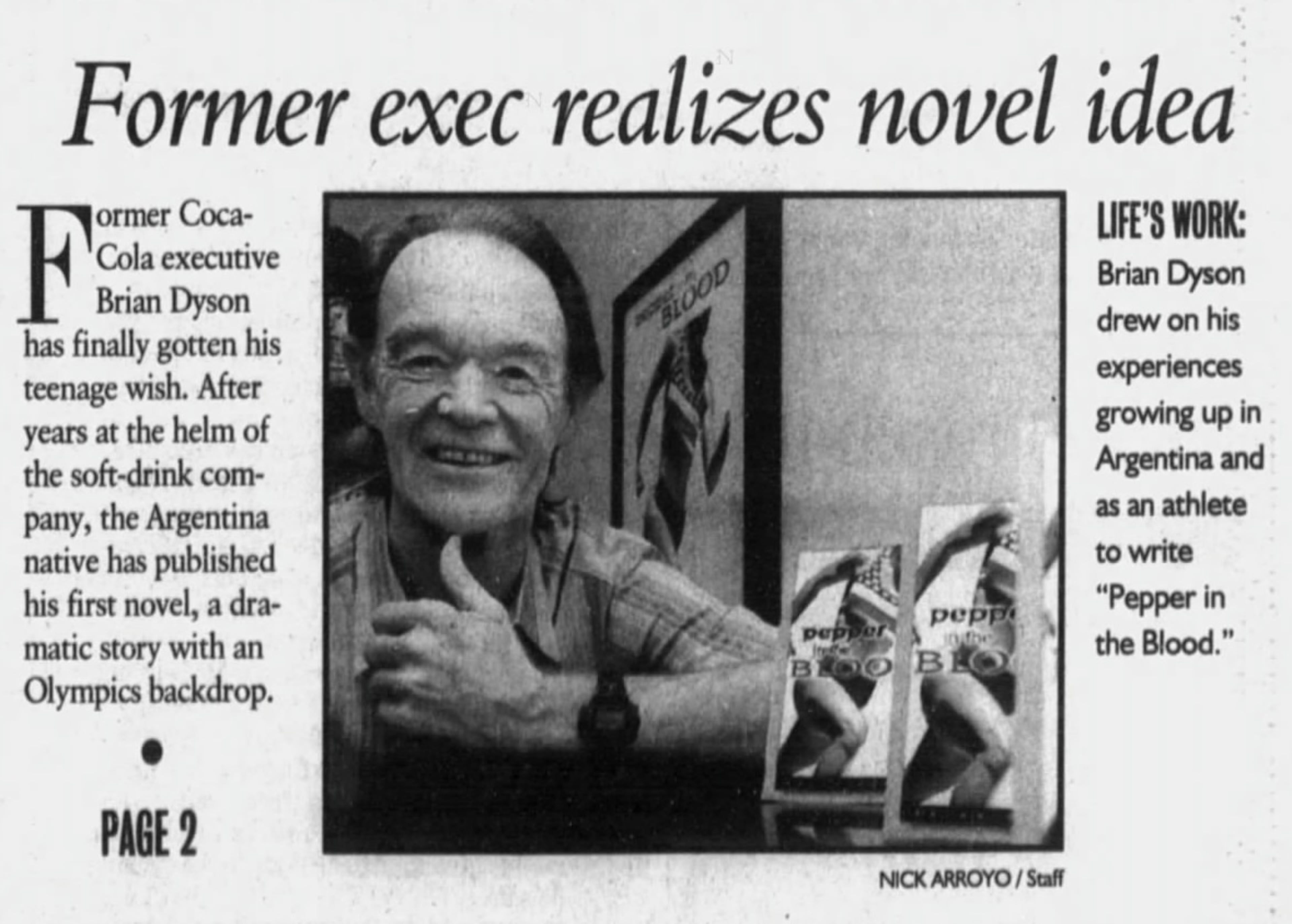 A snippet from a 1996 article when Brian Dyson released his book, "Pepper in the Blood." (AJC archive)