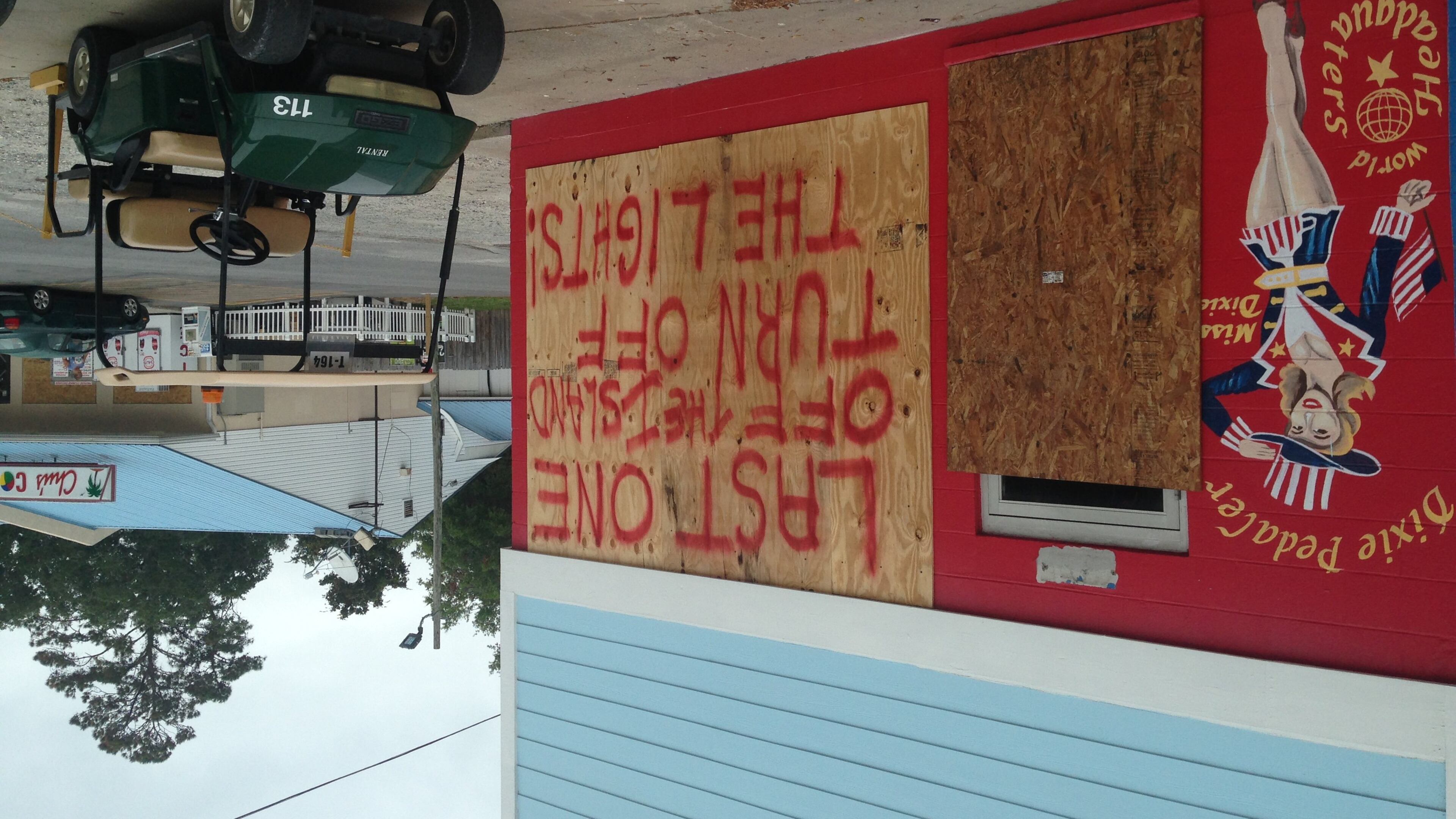 Bowie Seafood on Tybee Island is boarded up in advance of Hurricane Matthew. DAN CHAPMAN/ dchapman@ajc.com