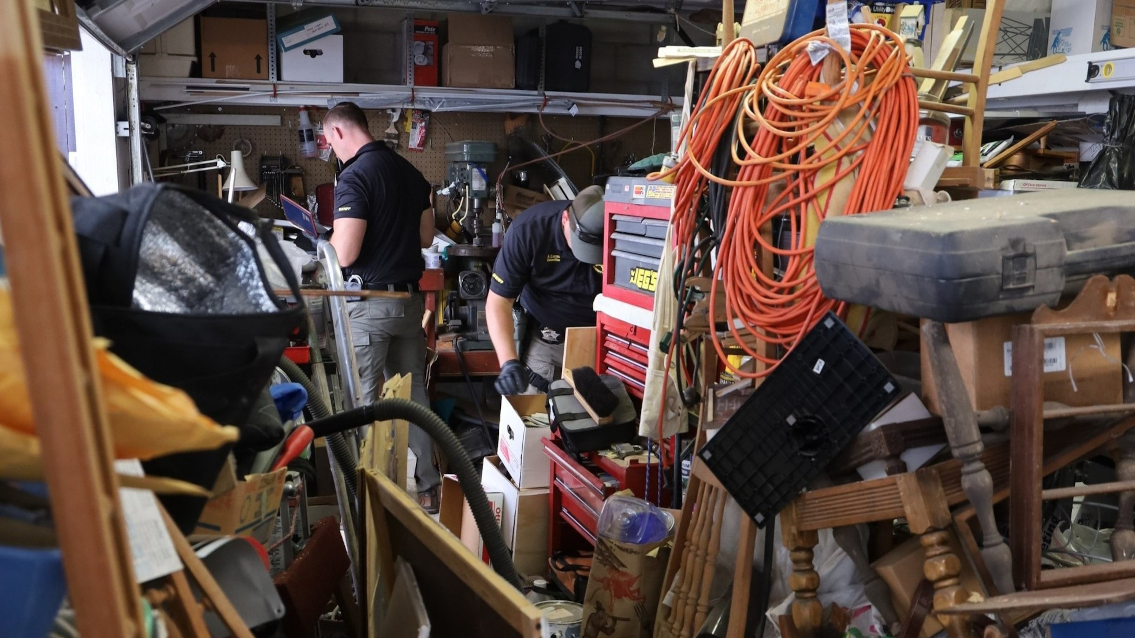 This photo provided by San Luis Obispo County Sheriff's Office shows authorities conducting a search on Wednesday, May 6, 2026, at a home in Arroyo Grande, Calif., connected to the man convicted of killing Kristin Smart. (San Luis Obispo County Sheriff's Office via AP)