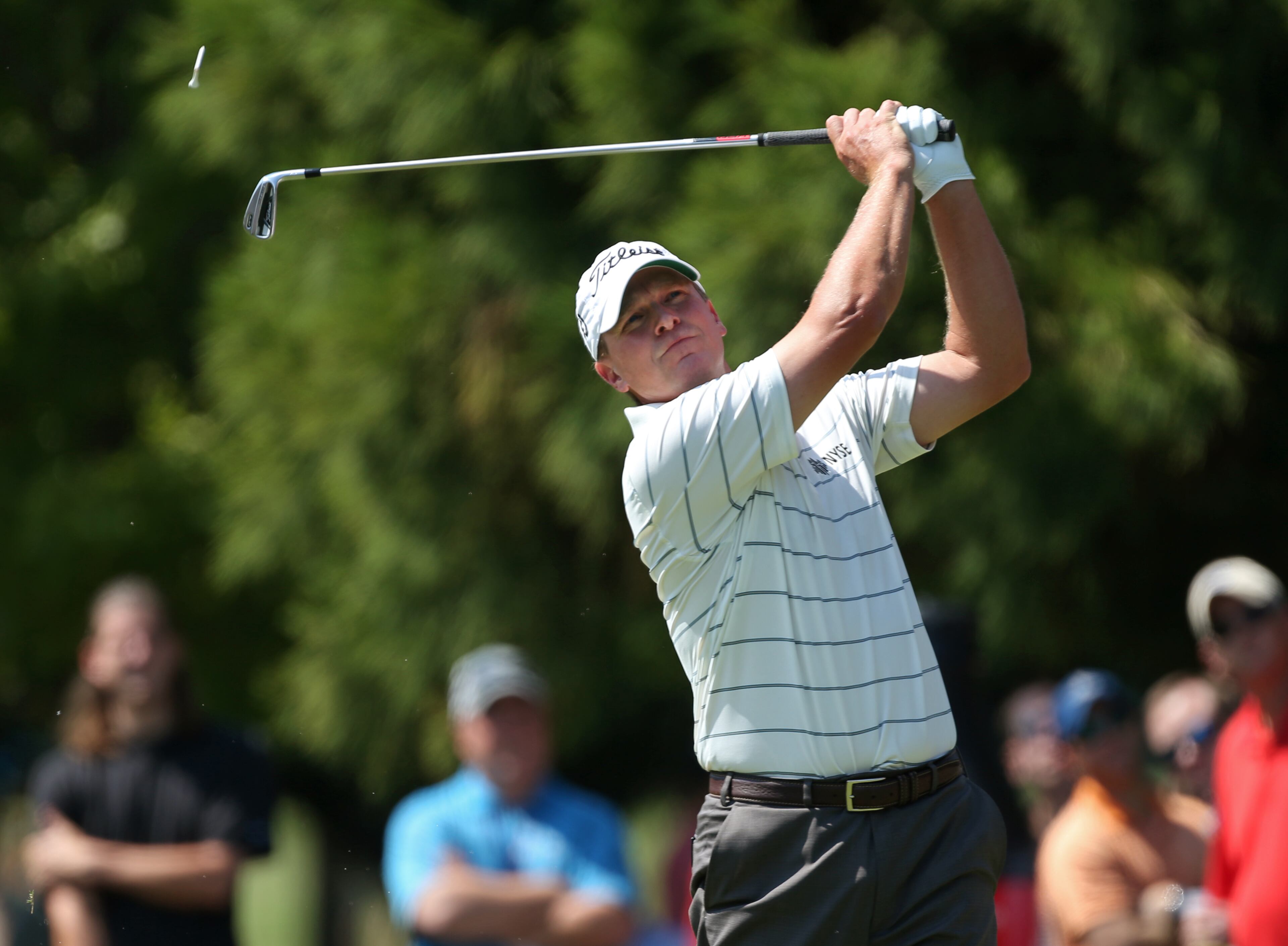 Steve Stricker follows through on his tee shot on the No. 2 tee during round one of the 2013 Tour Championship at East Lake Golf Club Thursday morning in Atlanta, Ga., September 19, 2013. Stricker finished tied in 3rd place with a round of 4 under par.