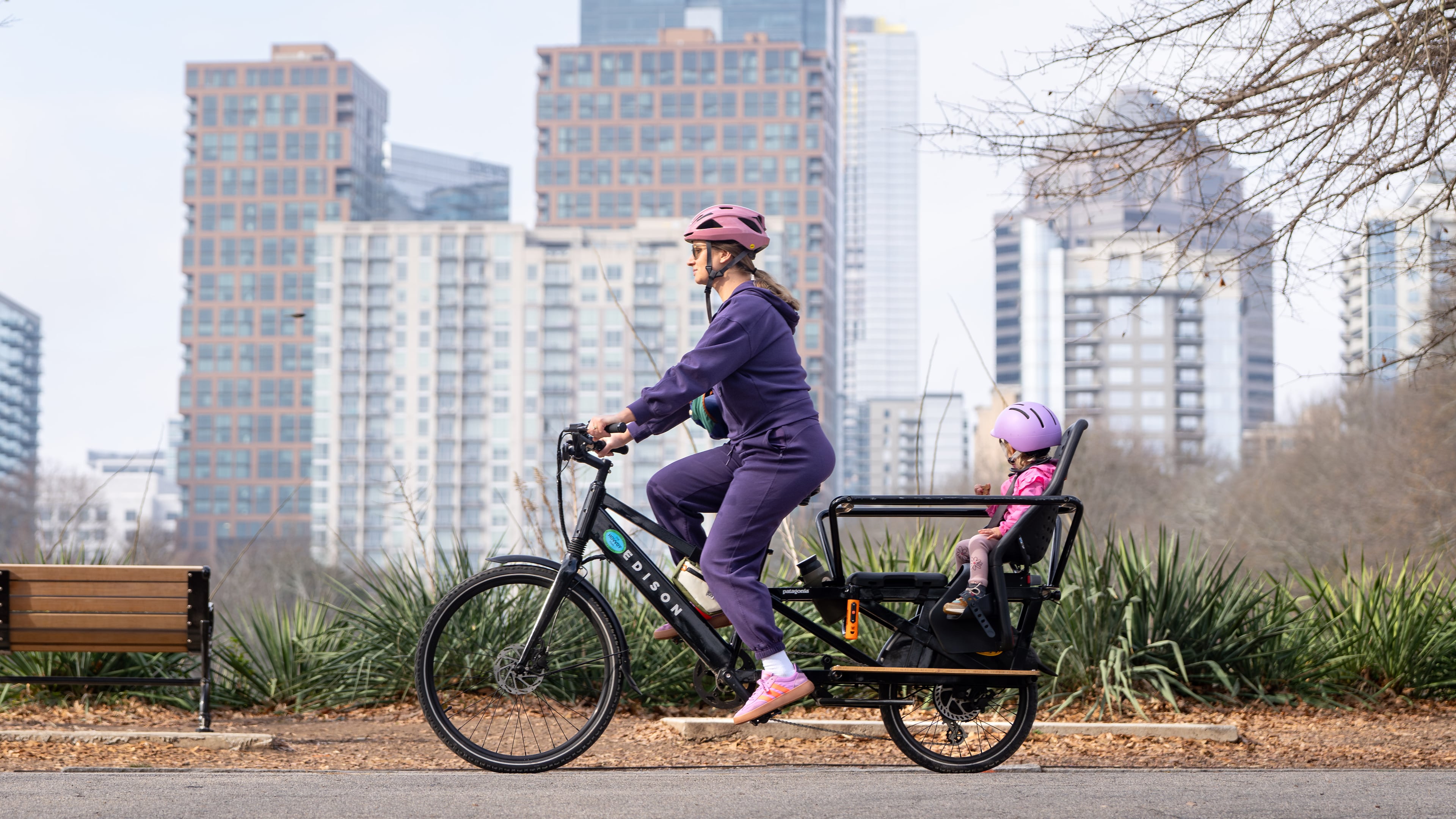A mother and daughter ride an e-bike through Piedmont park on Wednesday, Jan 7, 2026 (Ben Hendren for the AJC)