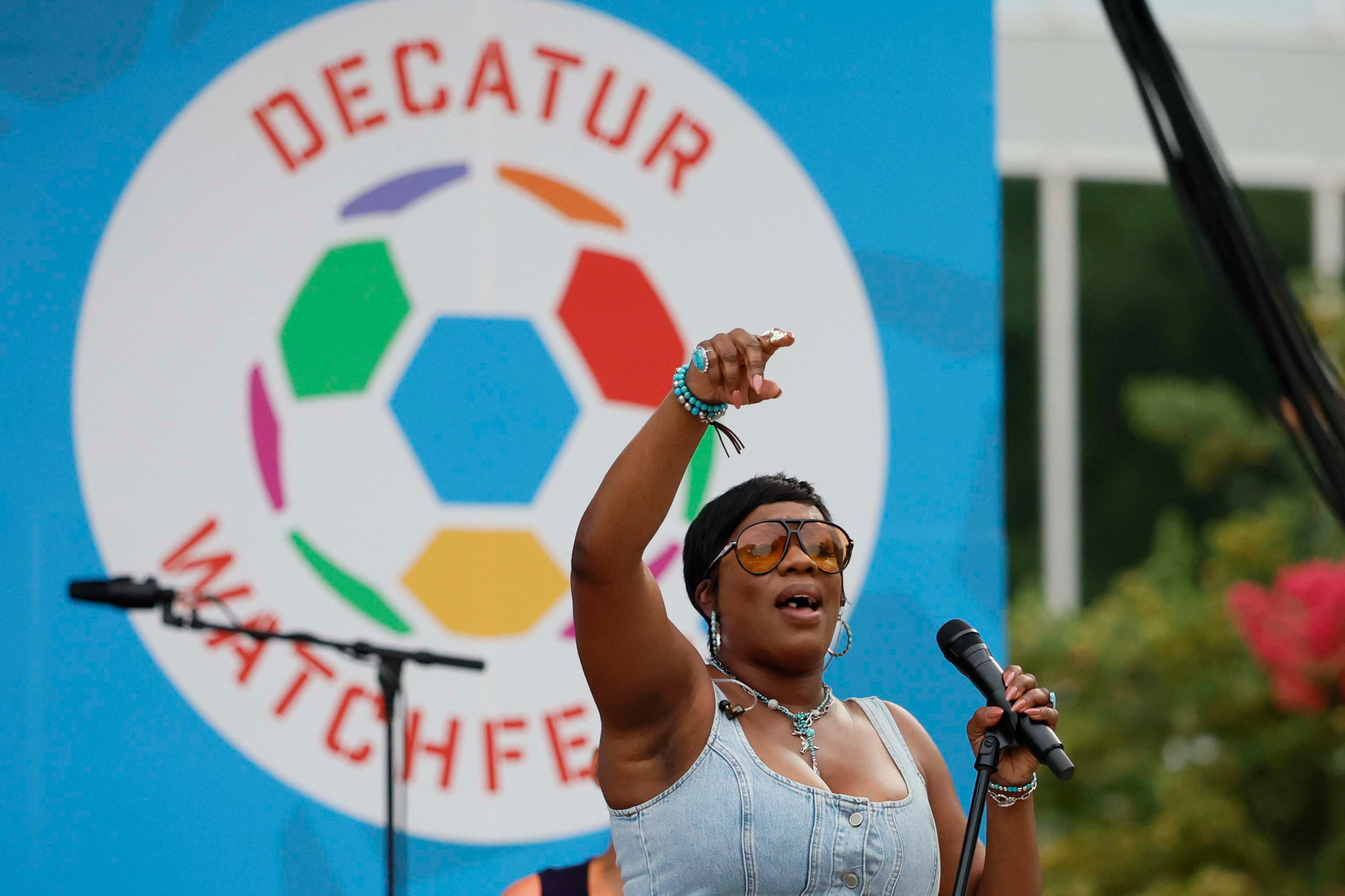 The War and Treaty’s Tanya Trotter sings at Decatur WatchFest ’26 on Thursday, June 25, 2026. (Miguel Martinez/AJC)