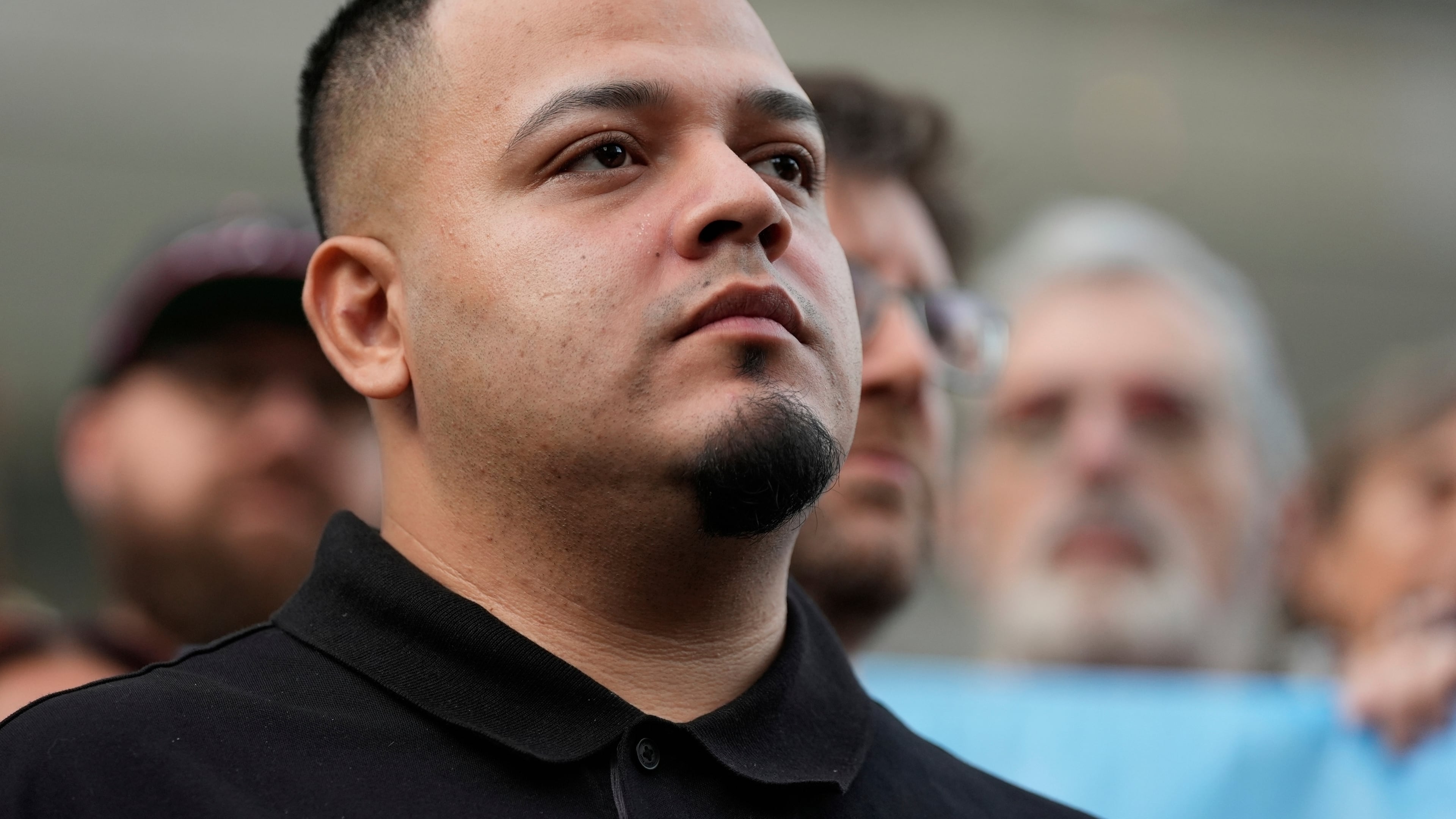 FILE - Kilmar Abrego Garcia attends a rally in his honor at the Immigration and Customs Enforcement field office in Baltimore on Aug. 25, 2025. (AP Photo/Stephanie Scarbrough, File)