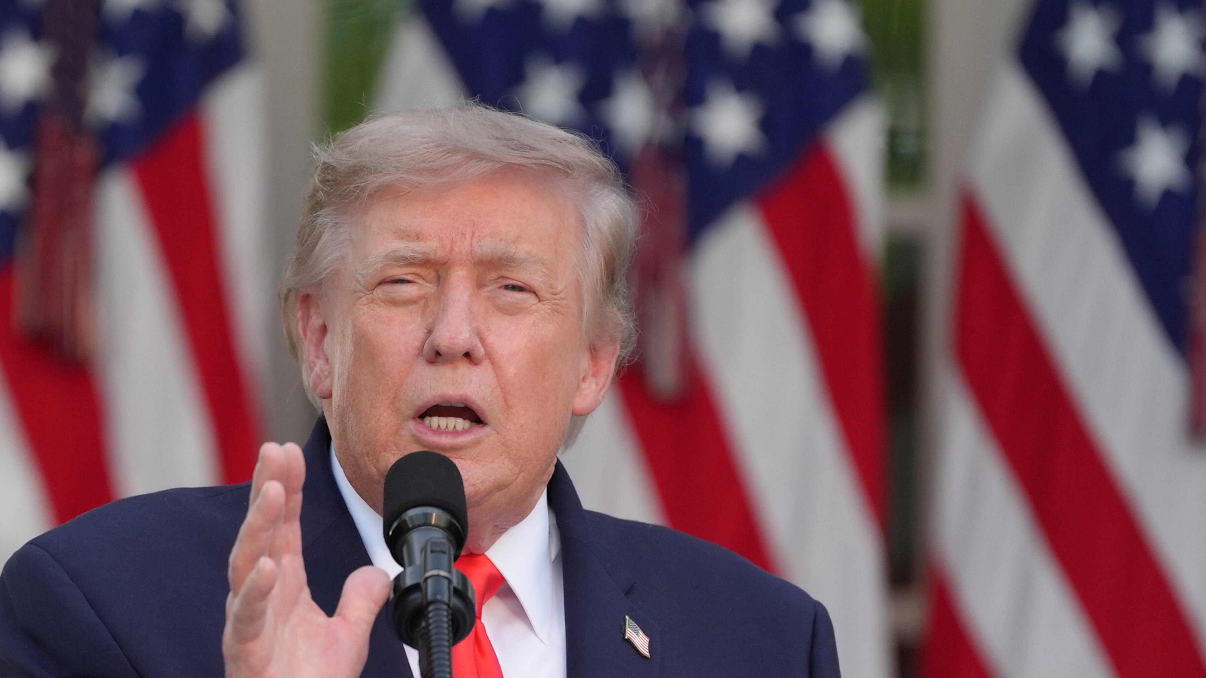 President Donald Trump speaks at a Rose Garden Club dinner with farmers, in the Rose Garden of the White House, Thursday, June 25, 2026, in Washington. (AP Photo/Jacquelyn Martin)