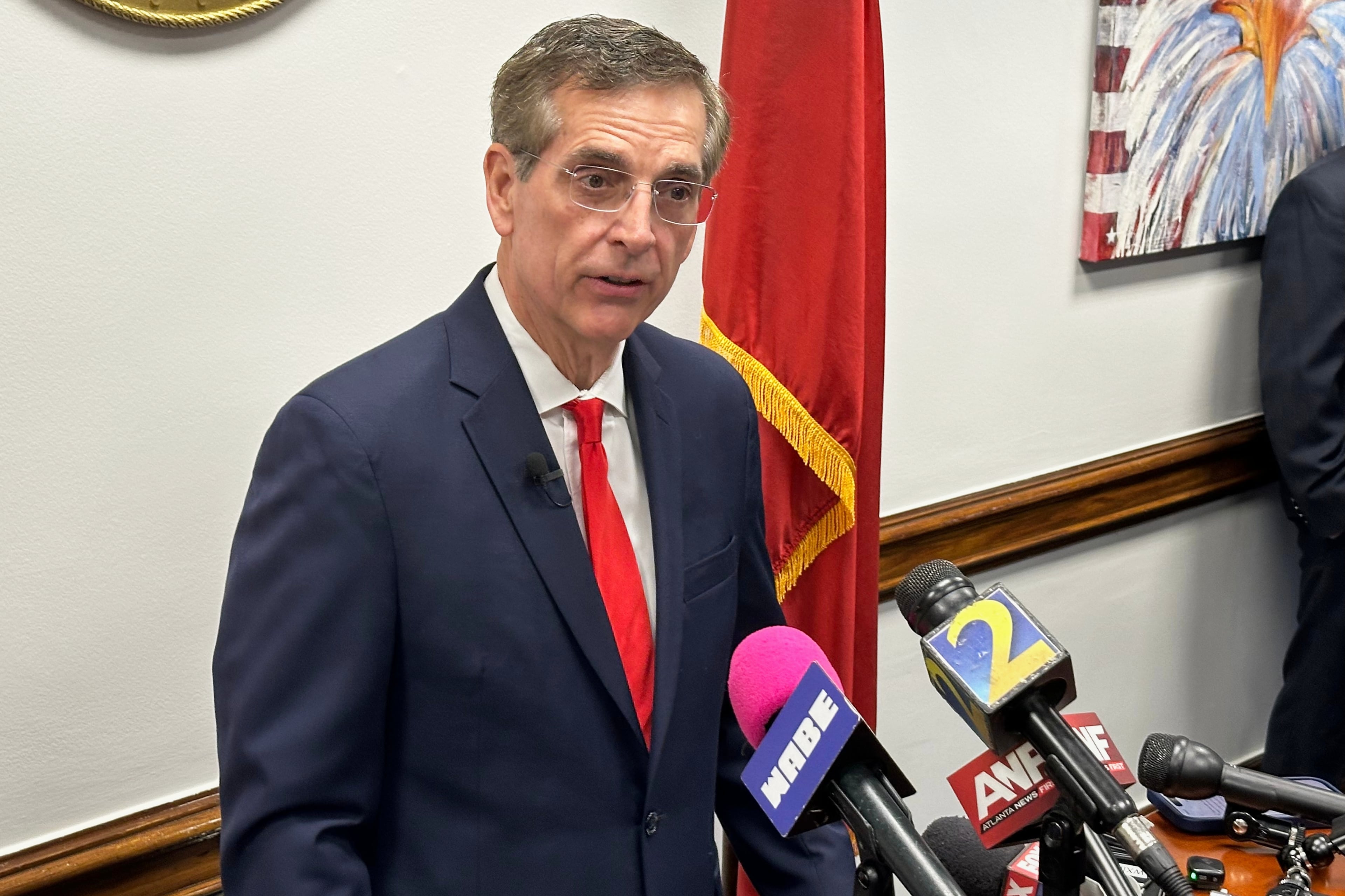 Georgia Secretary of State Brad Raffensperger speaks during a news conference earlier this month. (Jeff Amy/AP)
