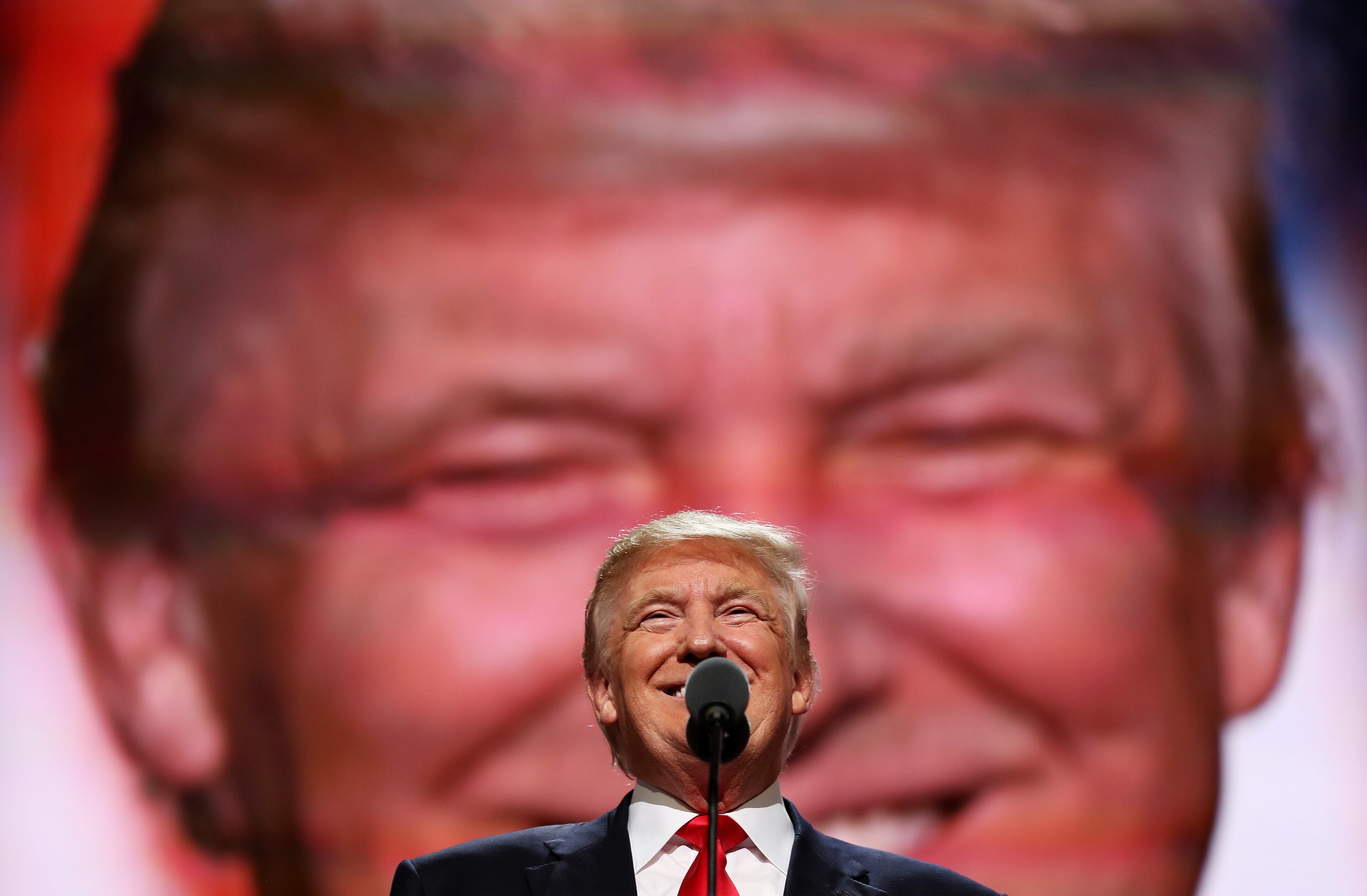 Republican presidential candidate Donald Trump delivers a speech during the evening session on the fourth day of the Republican National Convention on July 21, 2016 at the Quicken Loans Arena in Cleveland, Ohio. (Photo by John Moore/Getty Images)
