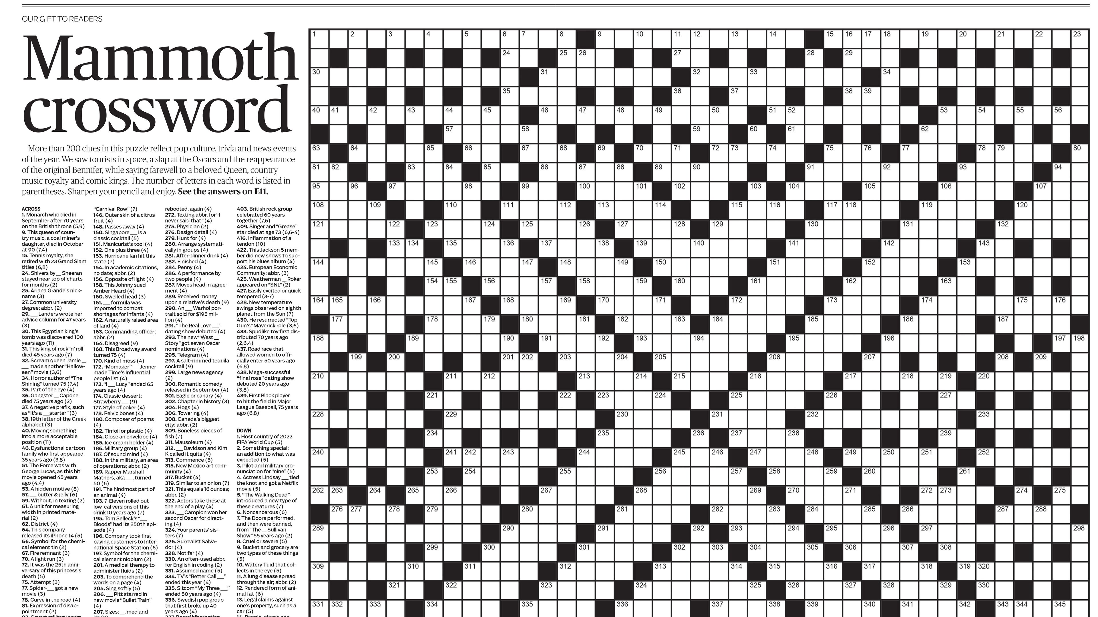 mammoth crossword puzzle in print 2022