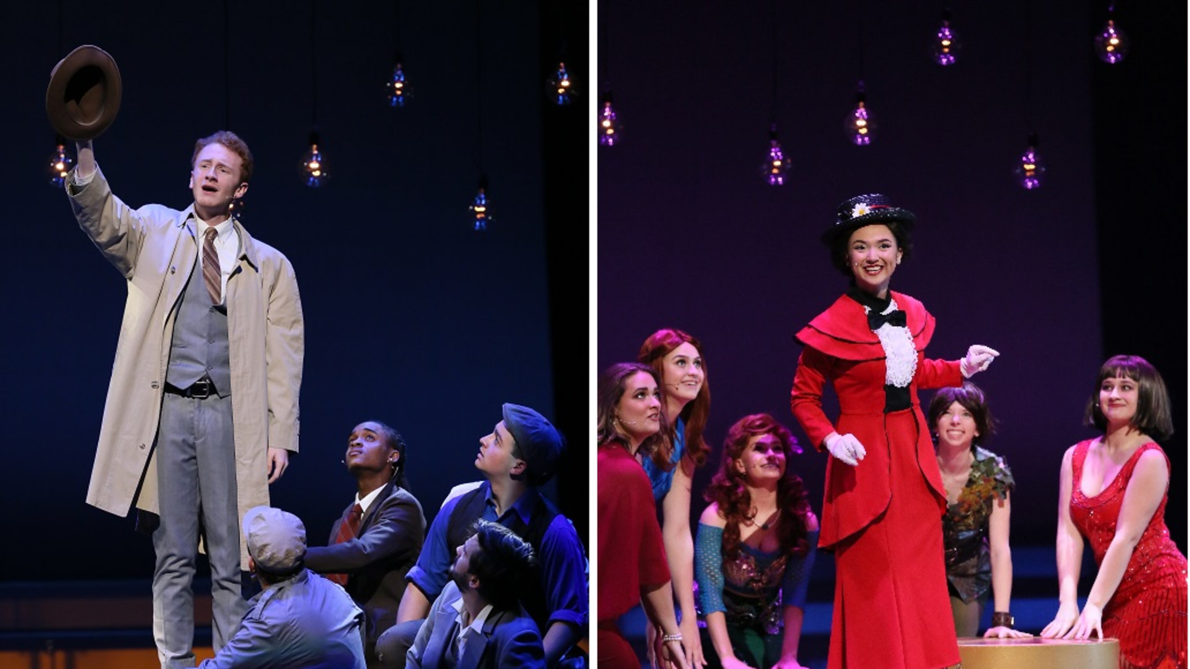 Harrison Lewis (left) performs as Lieutenant Frank Cioffi in "Curtains" and Jessi Kirtley performing as Mary Poppins during the 2019 Shuler Awards hosted by ArtsBridge Foundation. Photo by Ben Rose for ArtsBridge Foundation