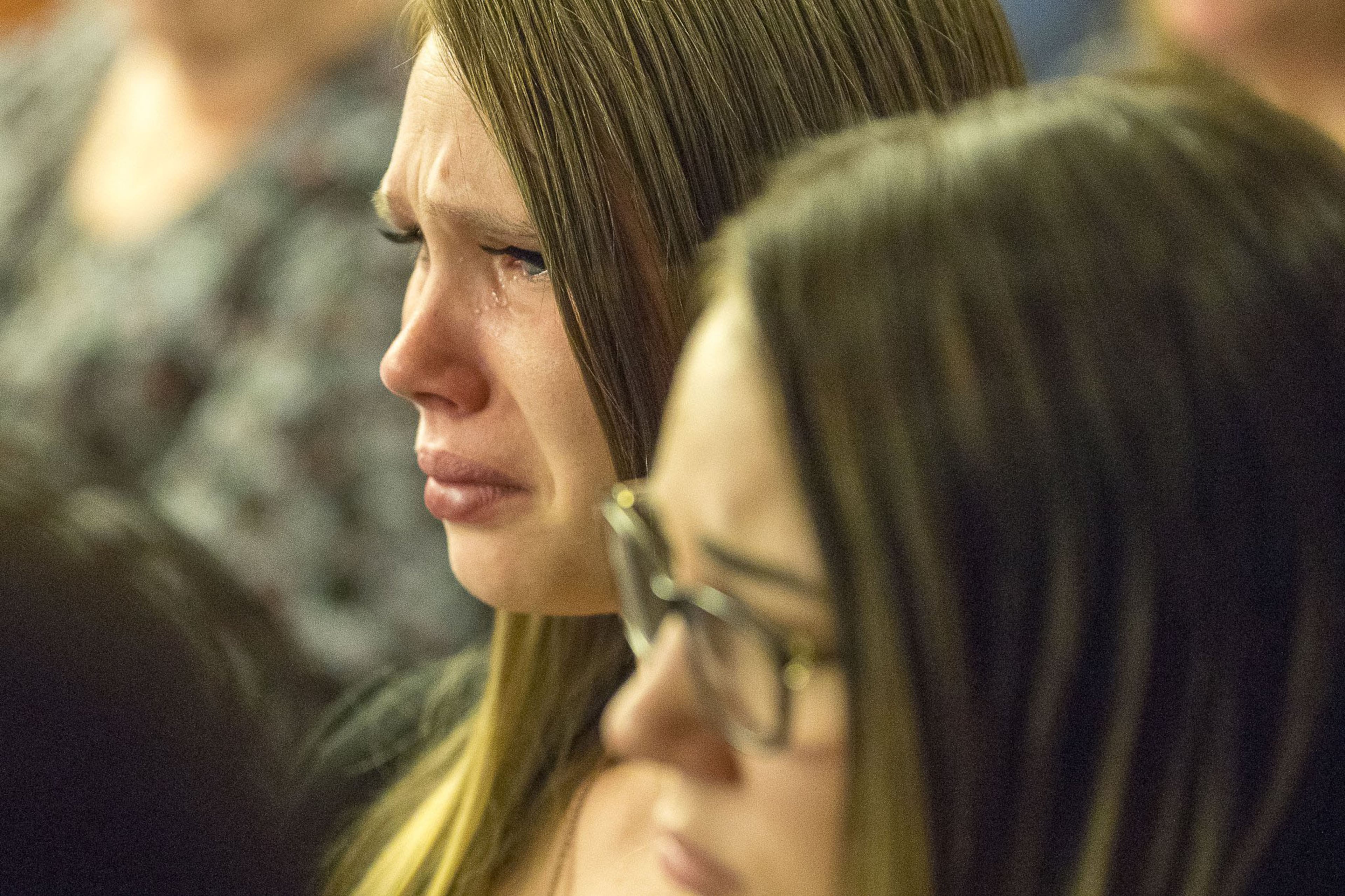 A supporter of Laila Daniel becomes emotional as the prosecution gives their closing arguments during the trial of Jennifer and Joseph Rosenbaum in front of Henry County Judge Brian Amero at Henry County Superior Court on July 26, 2019. The trial began on July 8. (Alyssa Pointer/alyssa.pointer@ajc.com)