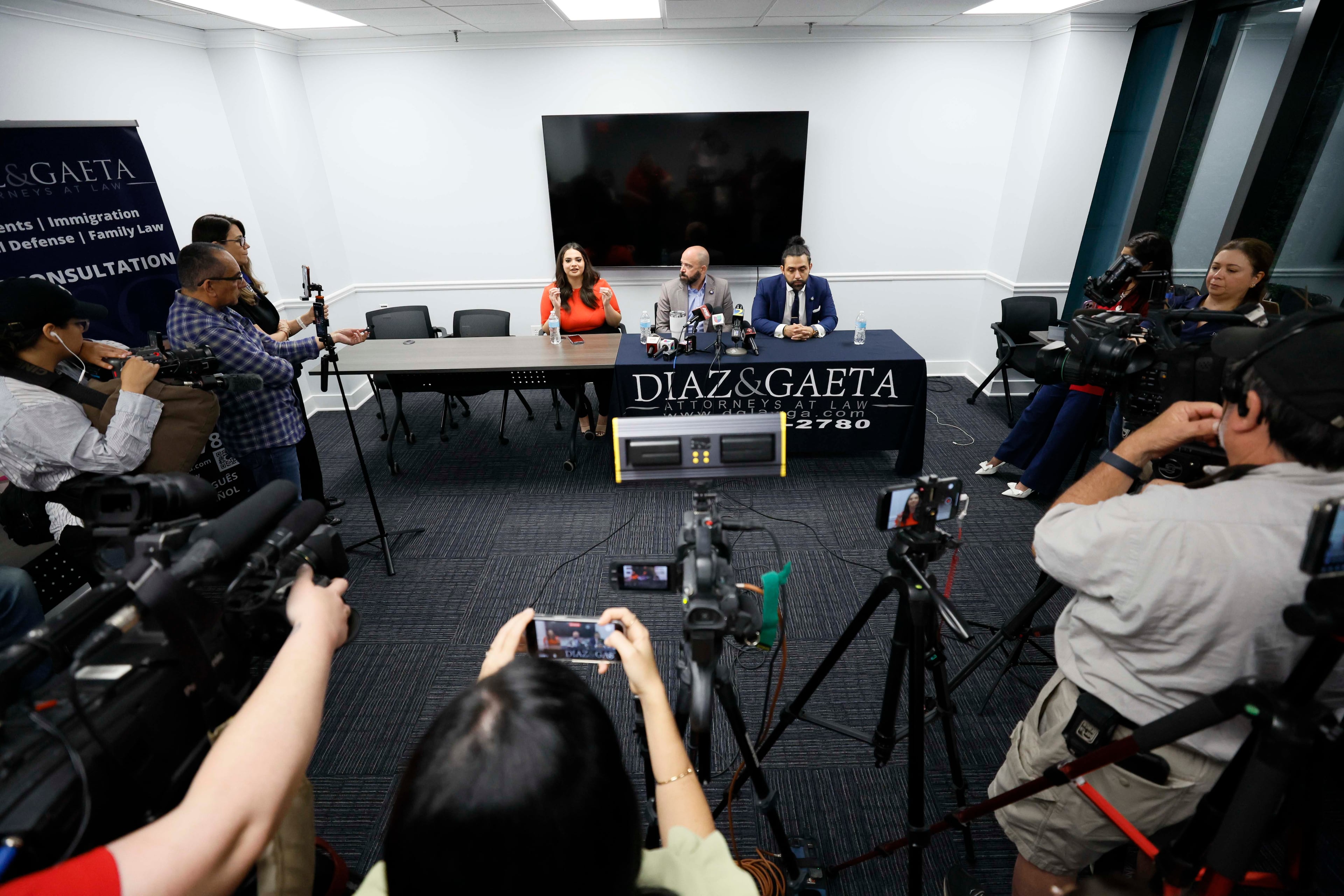 At a news conference Tuesday, June 17, 2025, in Cobb County, Guevara’s daughter, Katherine Guevara (left), said it was “terrifying” to learn that ICE had detained her father. “We’ve always been very, very close. And I just couldn’t believe it,” she said. (Miguel Martinez/AJC)