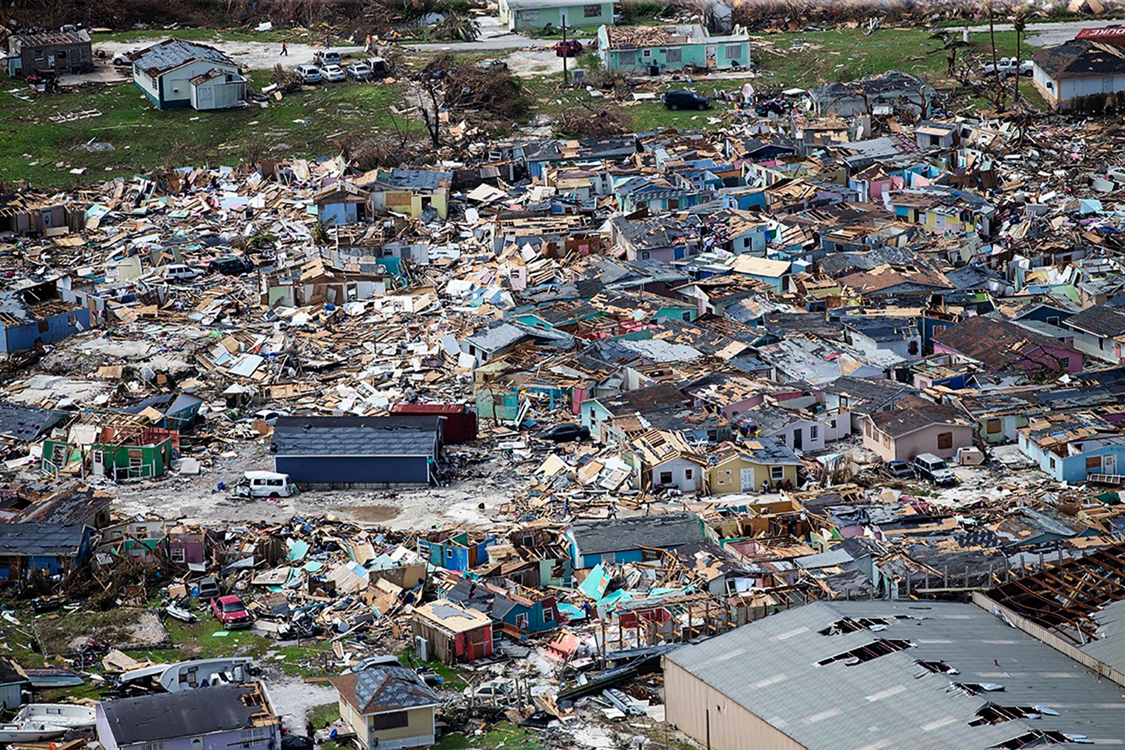 This photo shows destruction from Hurricane Dorian at Marsh Harbour in Great Abaco Island, the Bahamas, Wednesday, Sept. 4, 2019. (Al Diaz/Miami Herald via AP)