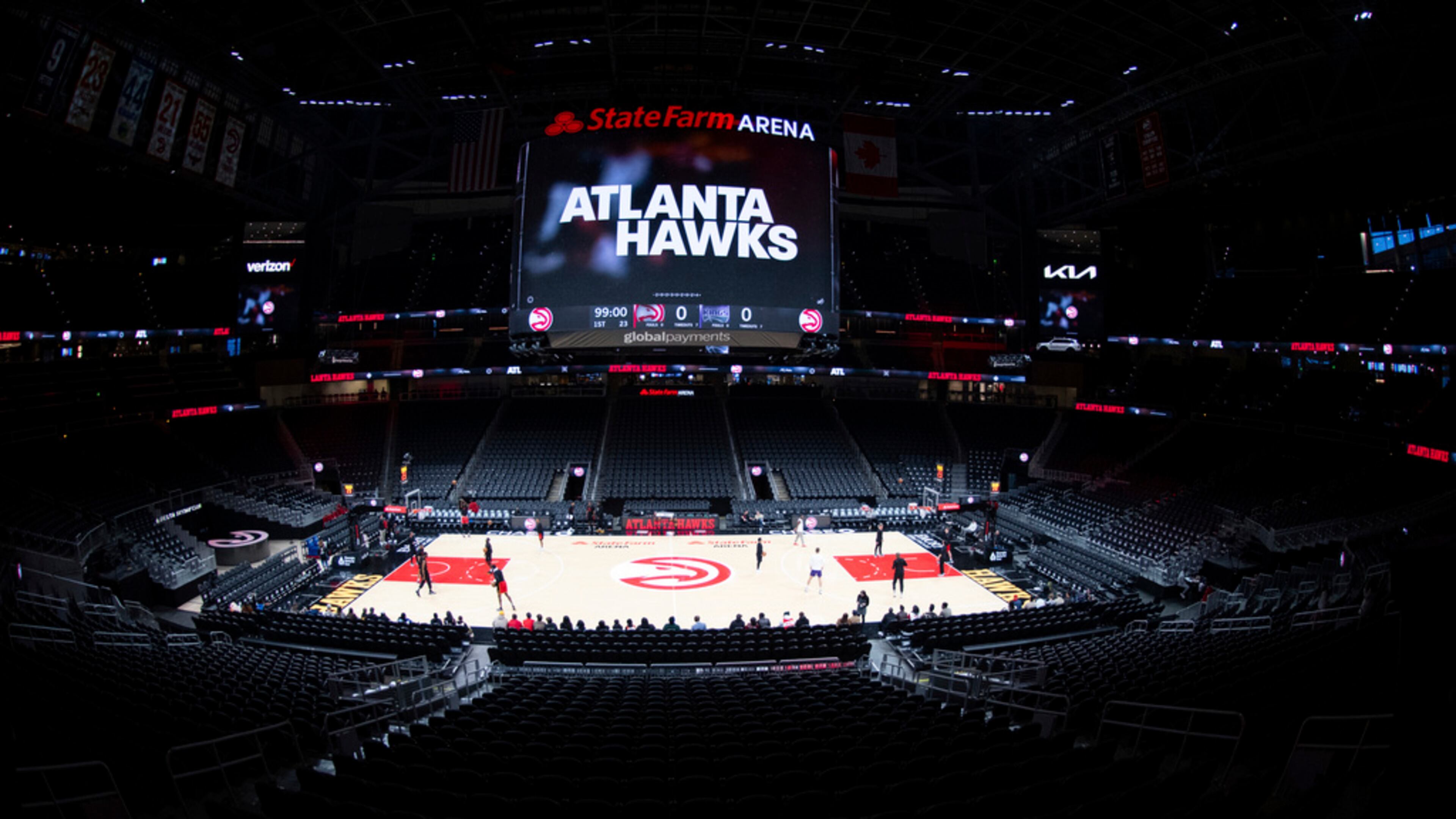 State Farm Arena is viewed before an NBA basketball game between the Atlanta Hawks and the Sacramento Kings, Friday, Dec 29, 2023, in Atlanta. (AP Photo/Hakim Wright Sr.)