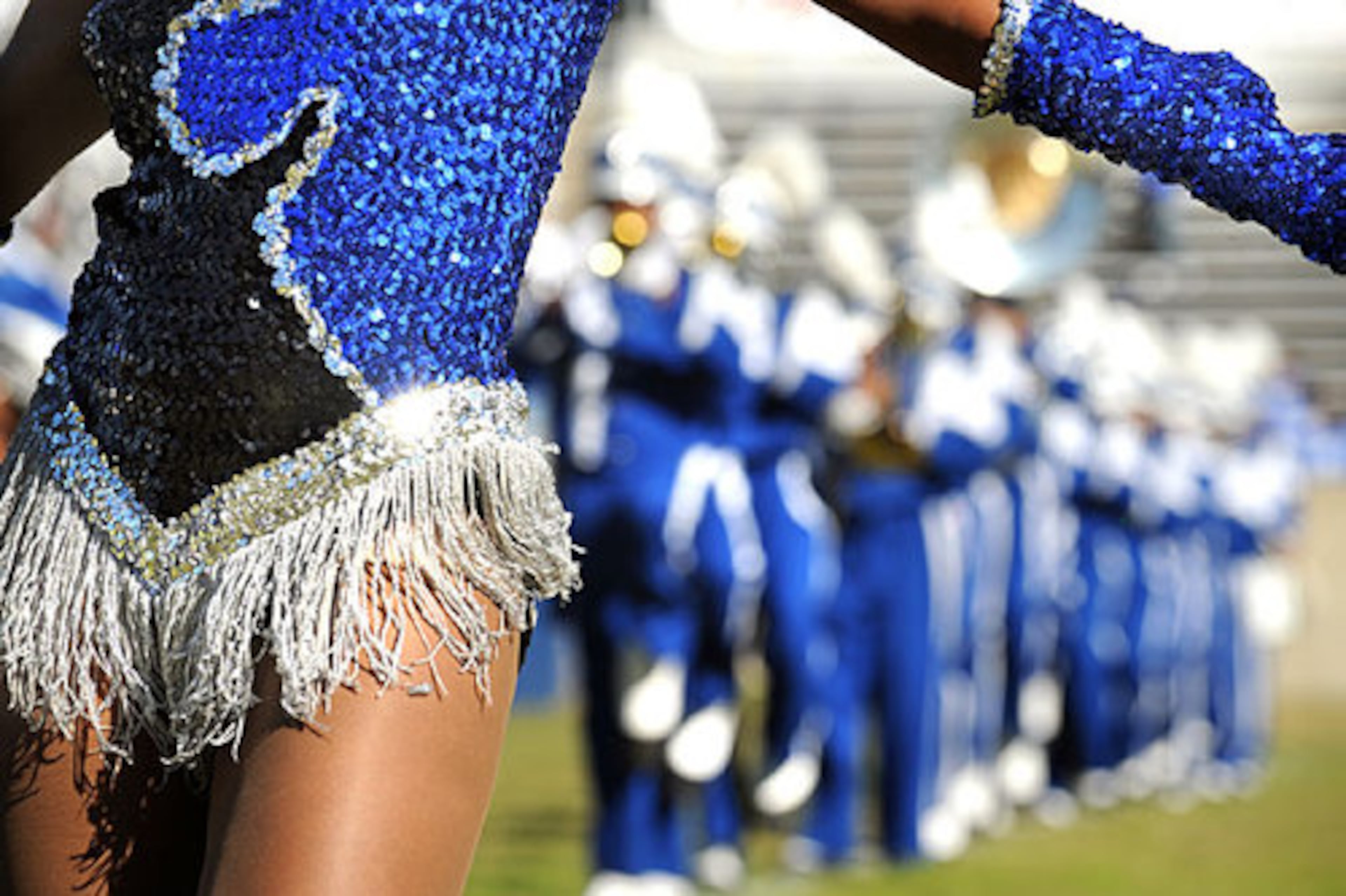 Westlake High School marching band majorette Bianca Webb during the Metro Atlanta Battle of the Bands at Herndon Stadium.