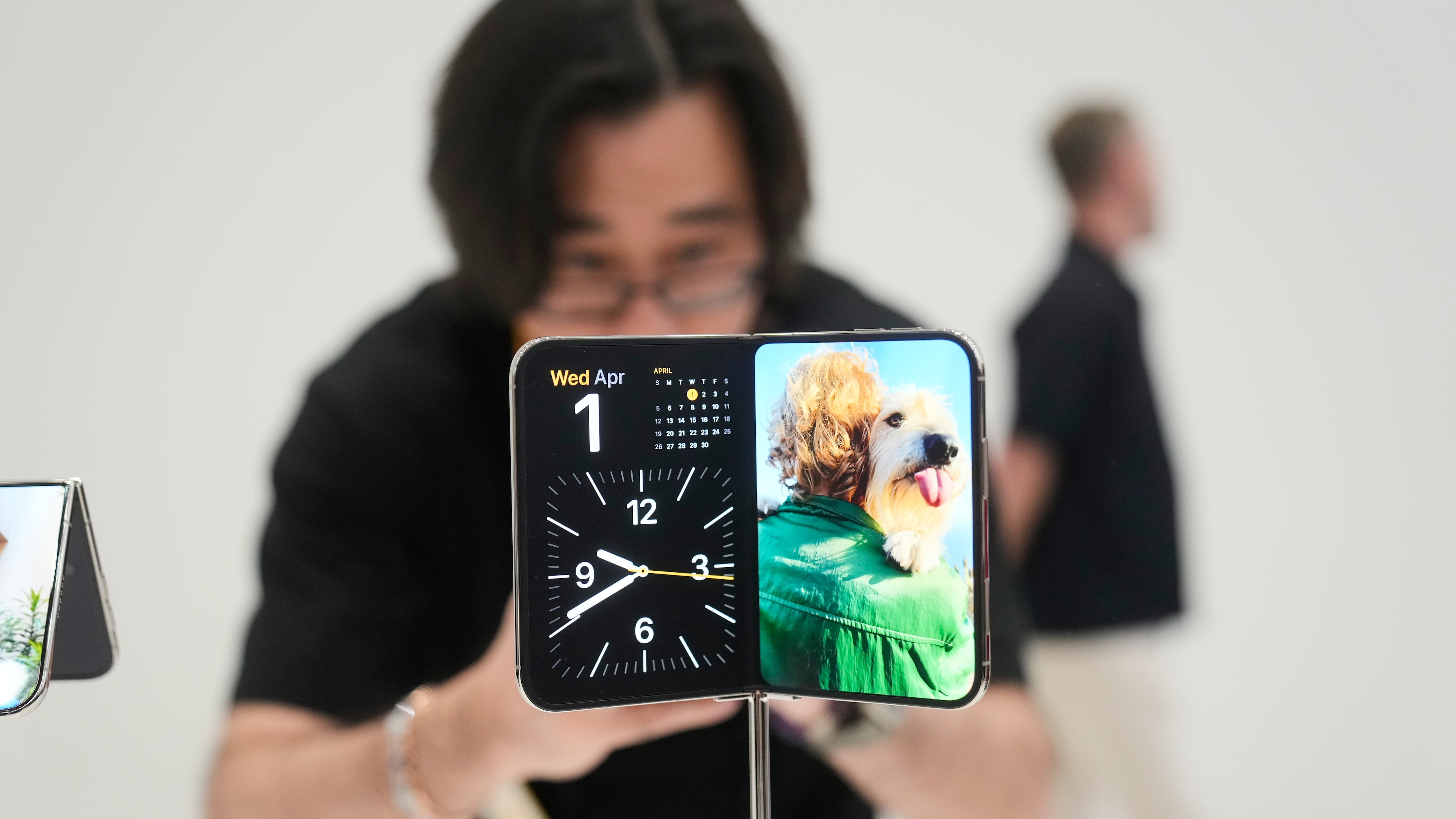 The iPhone Duo is displayed on Wednesday, Sept. 9, 2026, on the Apple campus in Cupertino, Calif. (AP Photo/Jeff Chiu)