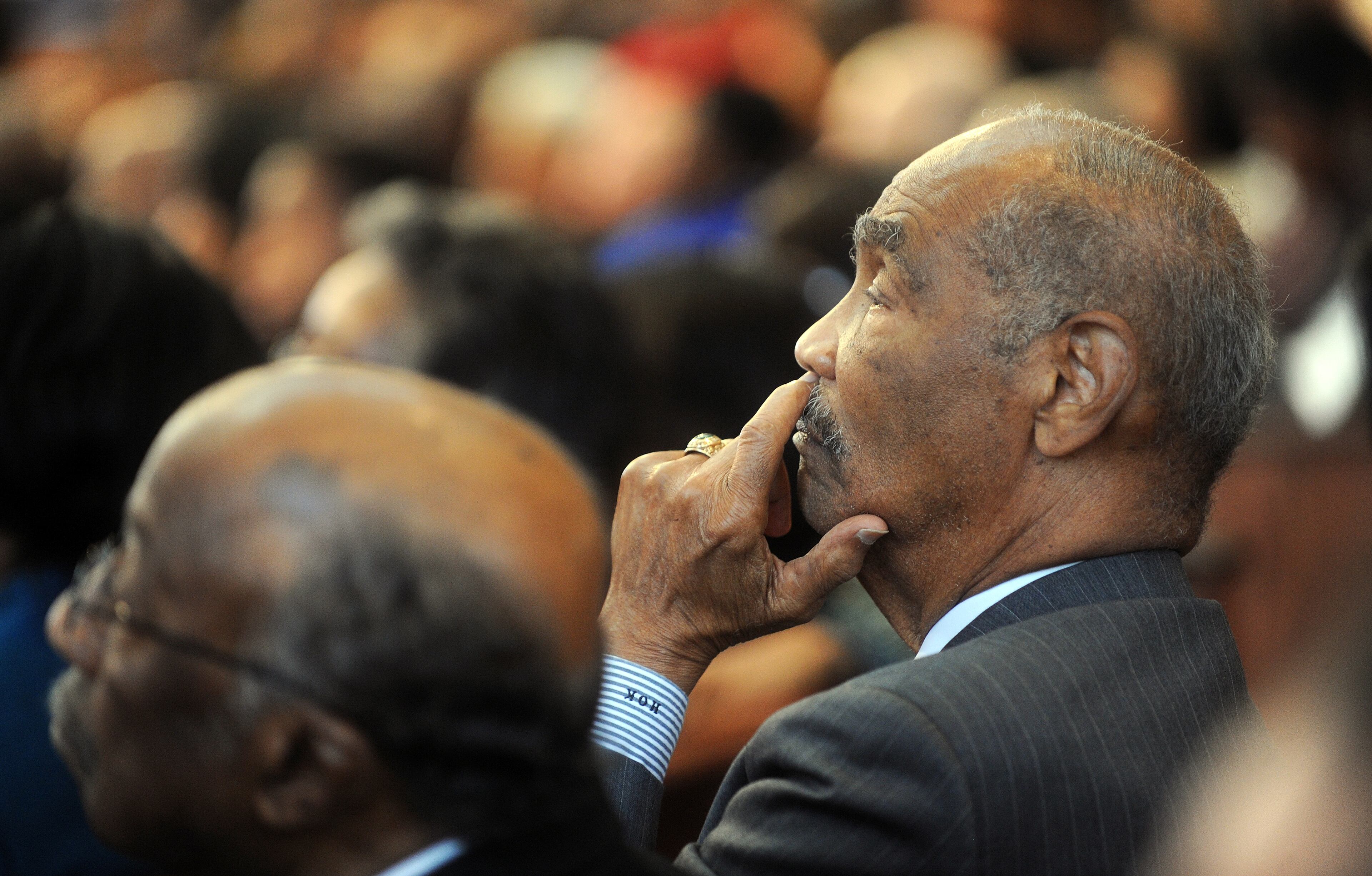 Howard King watches a broadcast of President Barack Obama's inauguration after the Martin Luther King, Jr. Annual Commemorative Service at Ebenezer Baptist Church in Atlanta Monday, Jan. 21, 2013.
