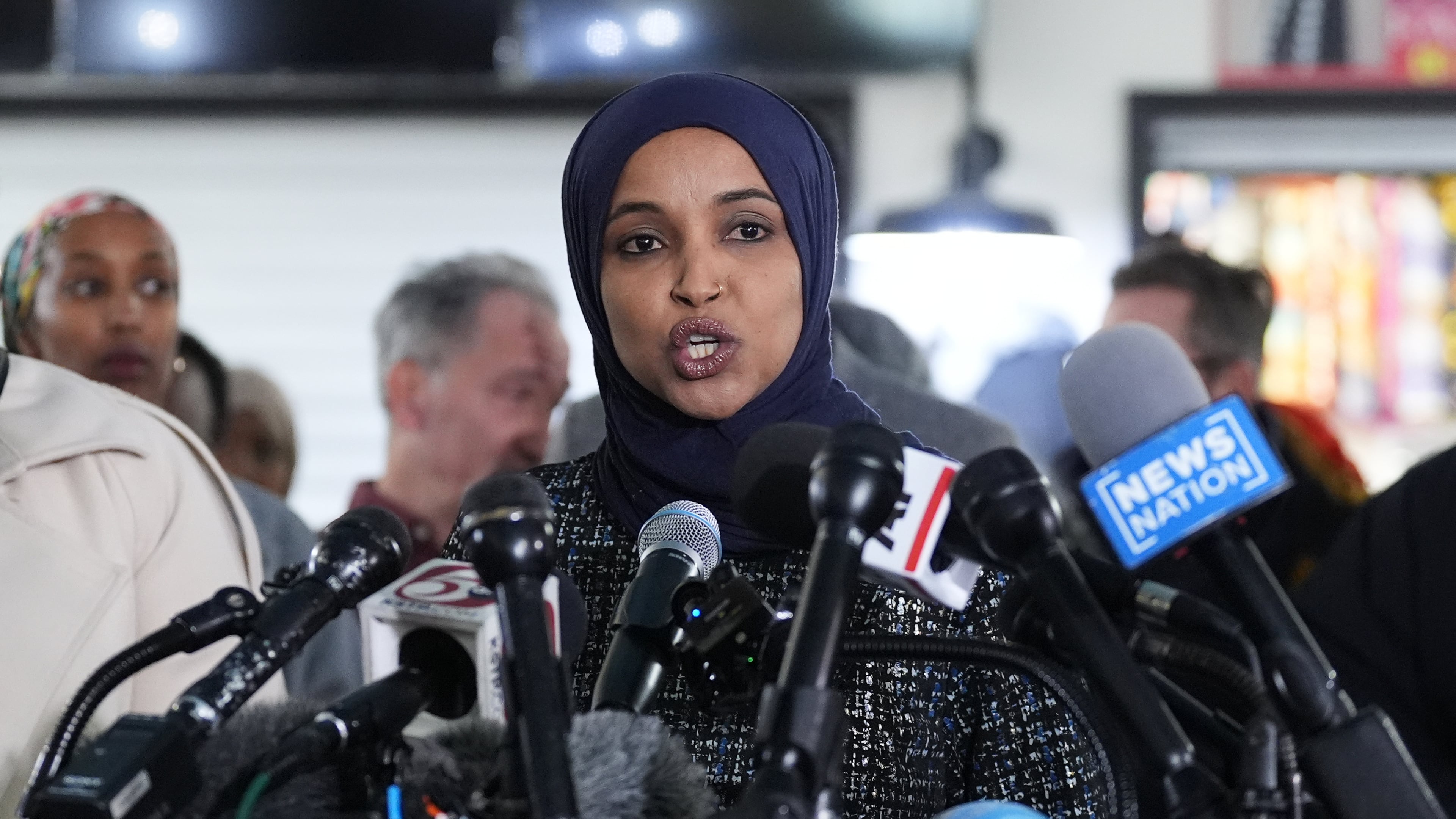 FILE - Rep. Ilhan Omar, D-Minn., speaks during a news conference on Jan. 28, 2026, in Minneapolis. (AP Photo/Adam Gray, File)