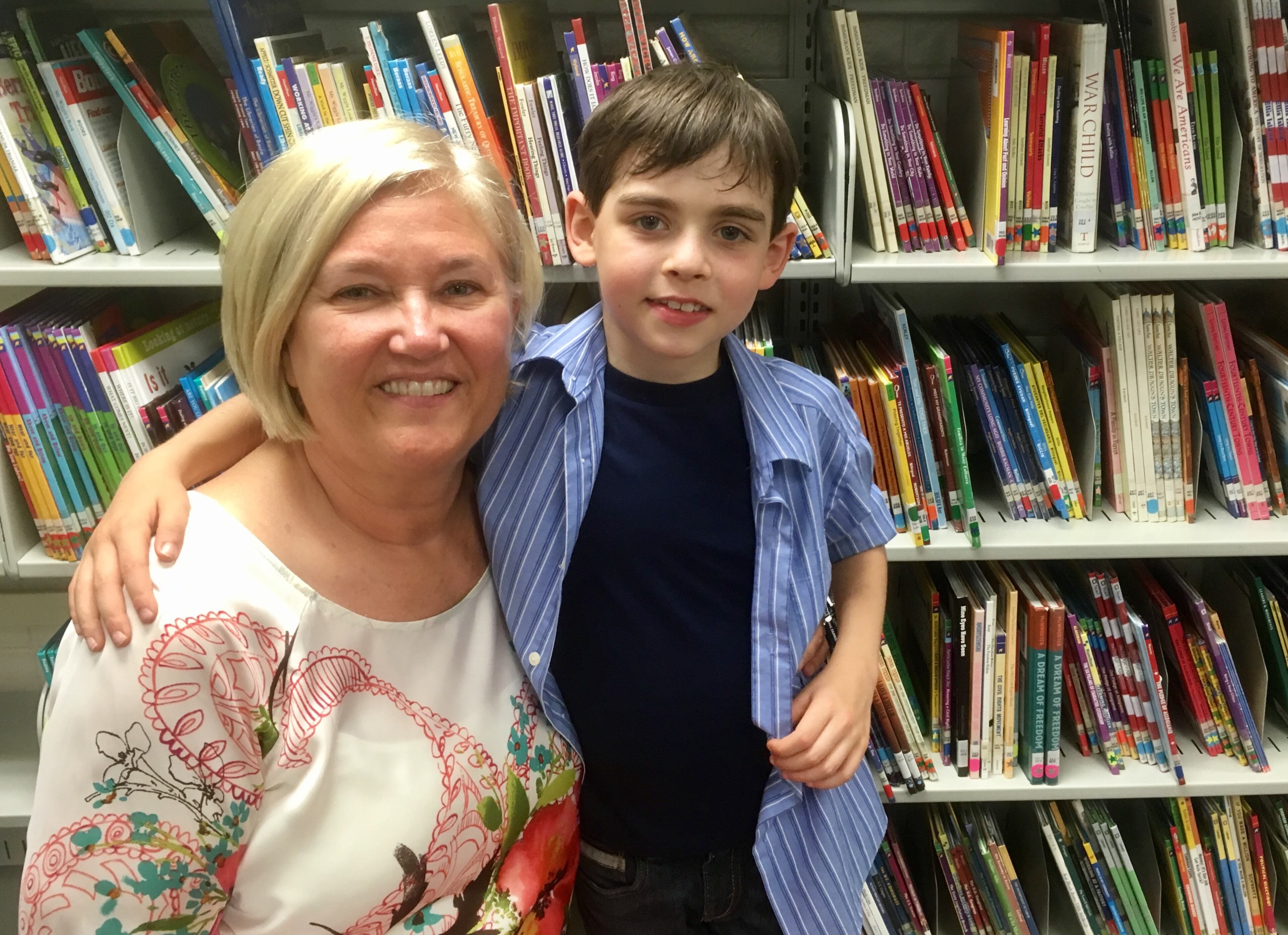 Michael Kendall Kaplan and Julie Duke, one of his teachers at Peachtree Elementary School. Photo: Jennifer Brett
