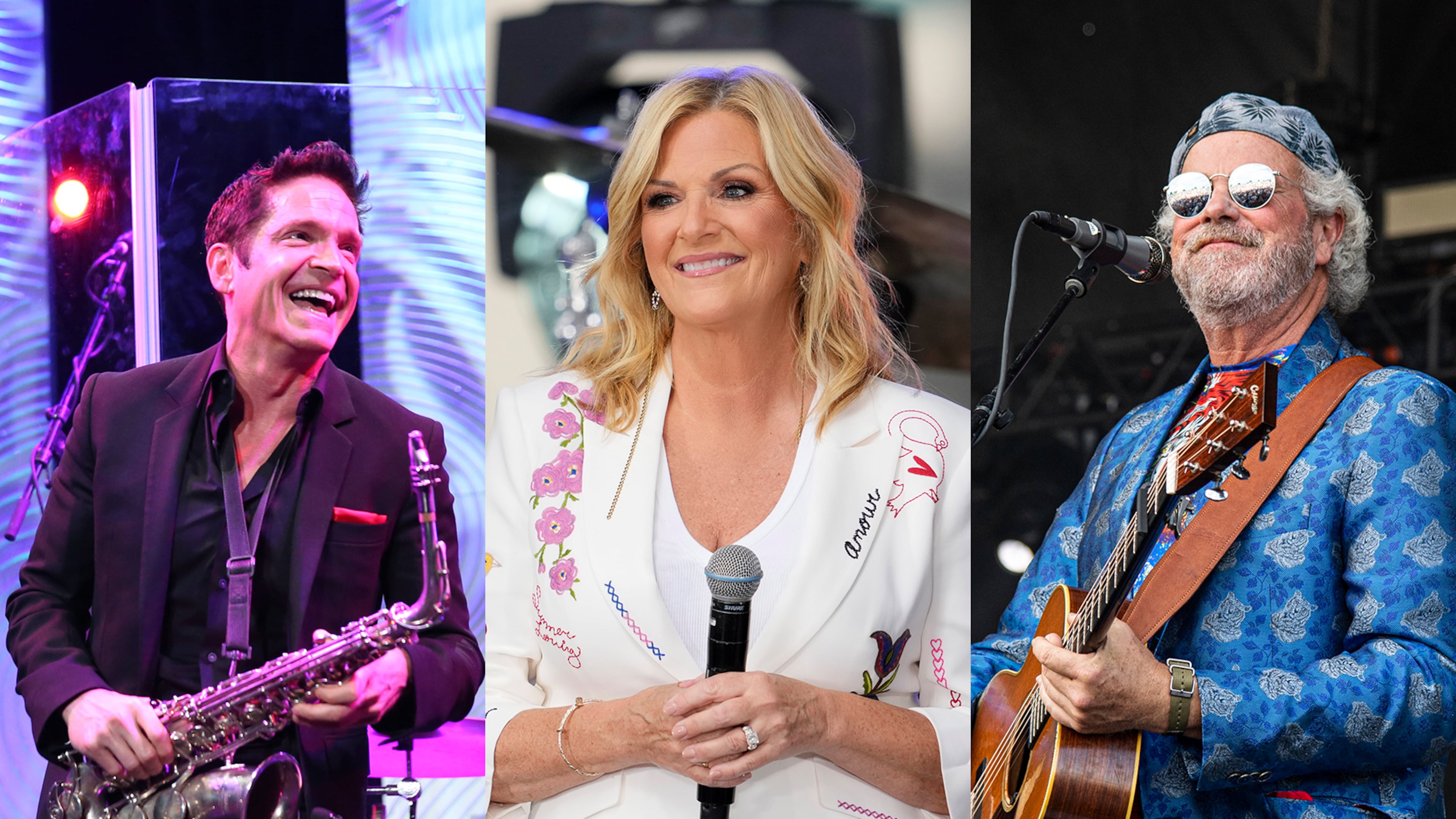 Dave Koz, Trisha Yearwood and Robert Earl Keen are all holding Christmas tours that stop in Atlanta in 2025. (Courtesy of AP)