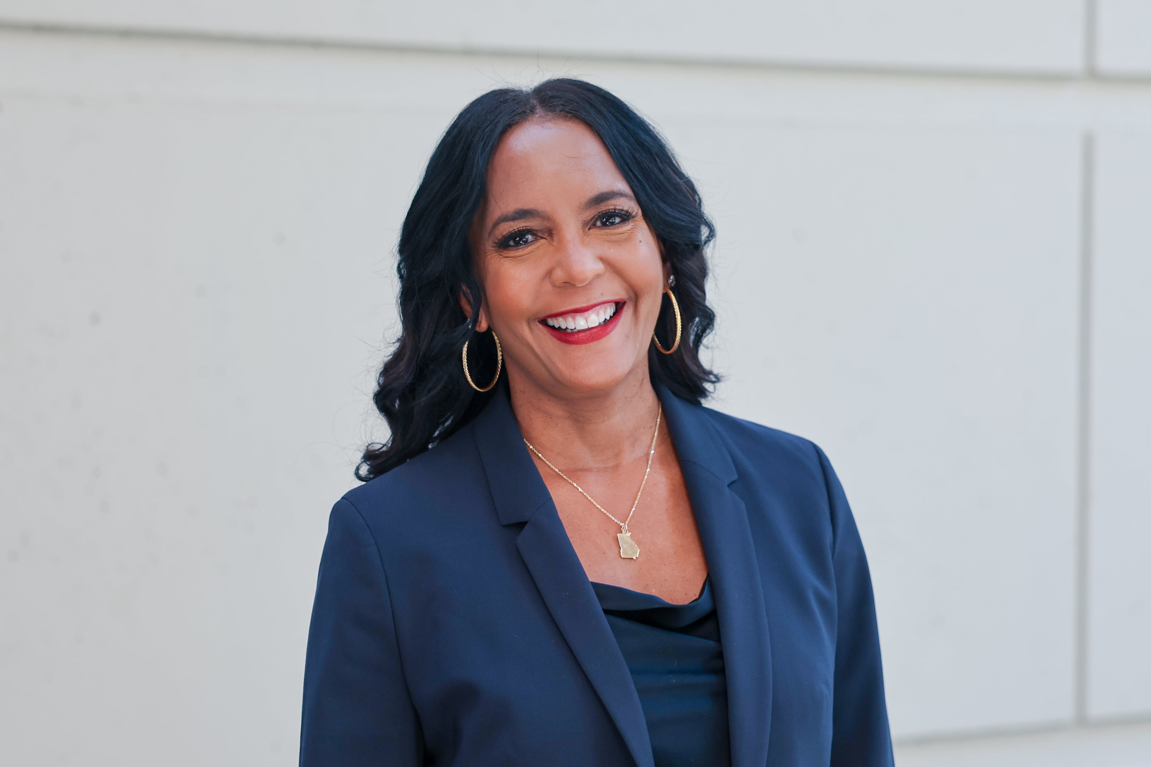 Democratic nominee for governor Keisha Lance Bottoms poses for a portrait outside The Atlanta Journal-Constitution offices on Tuesday. (Arvin Temkar/AJC)