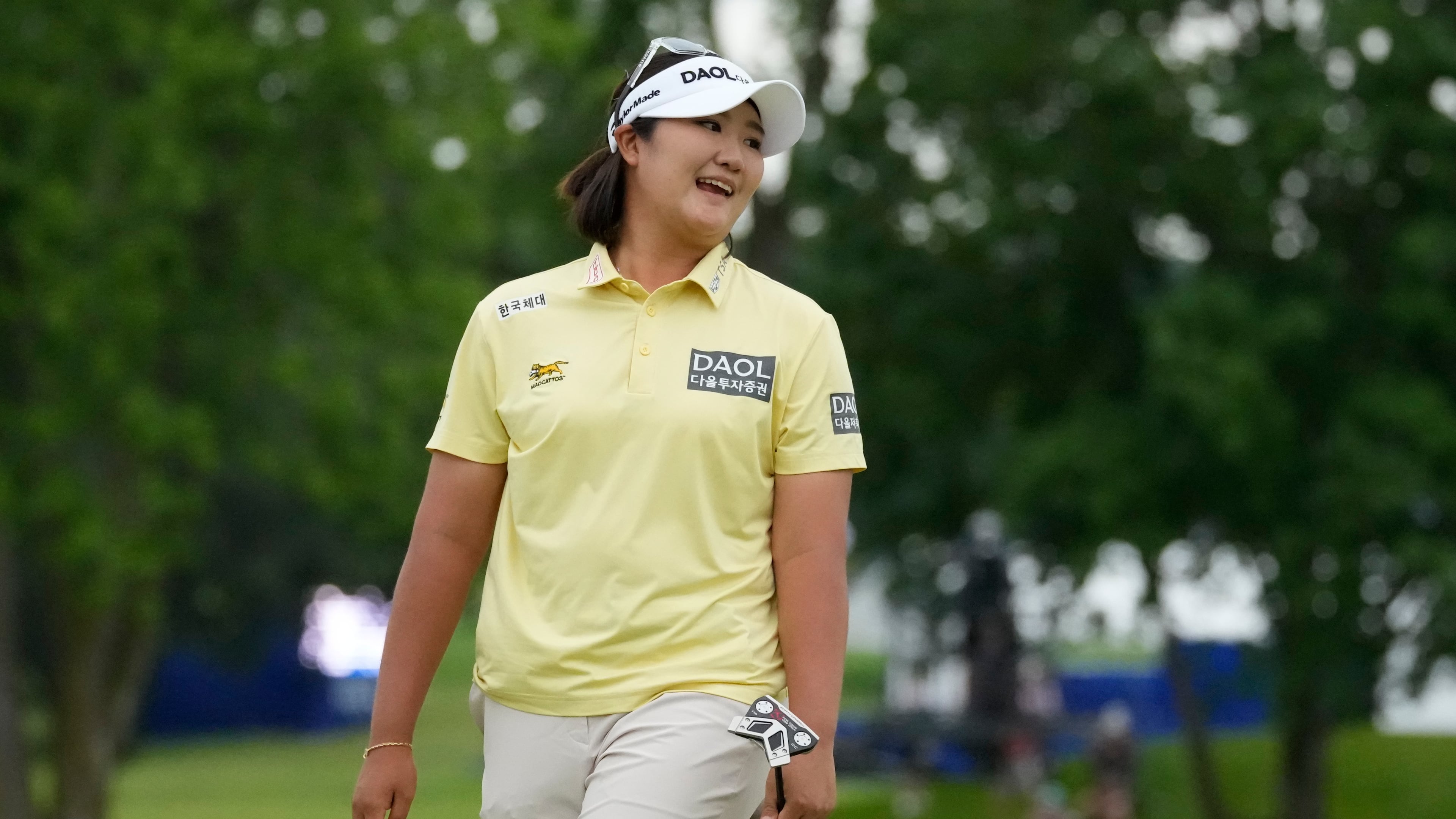 Haeran Ryu, of South Korea, reacts on the 18th green after a putt during the final round of the Women's PGA Championship golf tournament at Hazeltine National Golf Club, Sunday, June 28, 2026, in Chaska, Minn. (AP Photo/Chris Carlson)