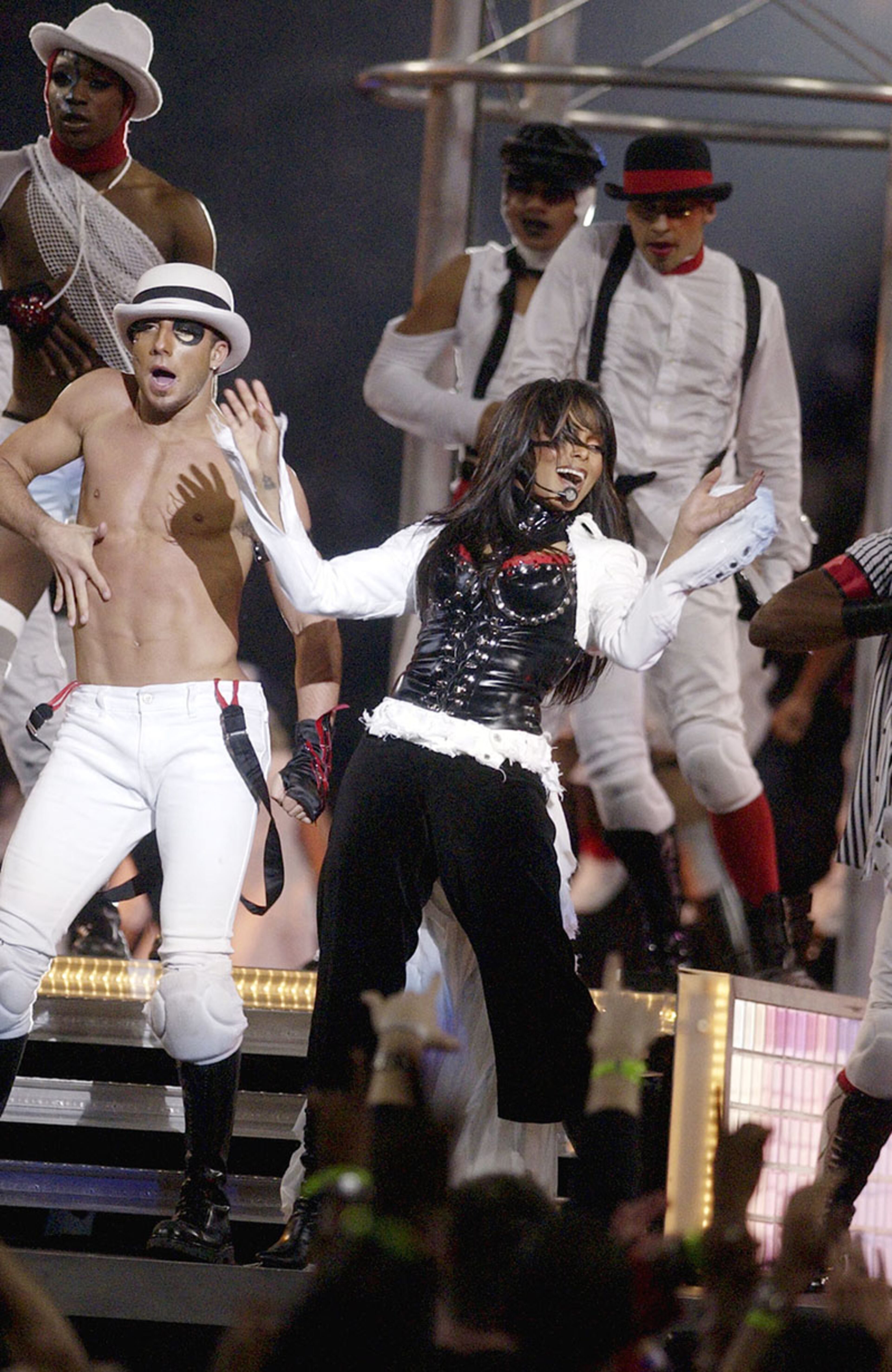 The halftime show at Super Bowl XXXVIII on Feb. 1, 2004, began innocently enough. Pop star Janet Jackson took the stage in Houston with 26 dancers, 360 regular band members. A 60-person drum line featuring the Texas Southern University and University of Houston marching bands led into Jackson singing and dancing a medley of her hits, beginning with "All for You," ...
