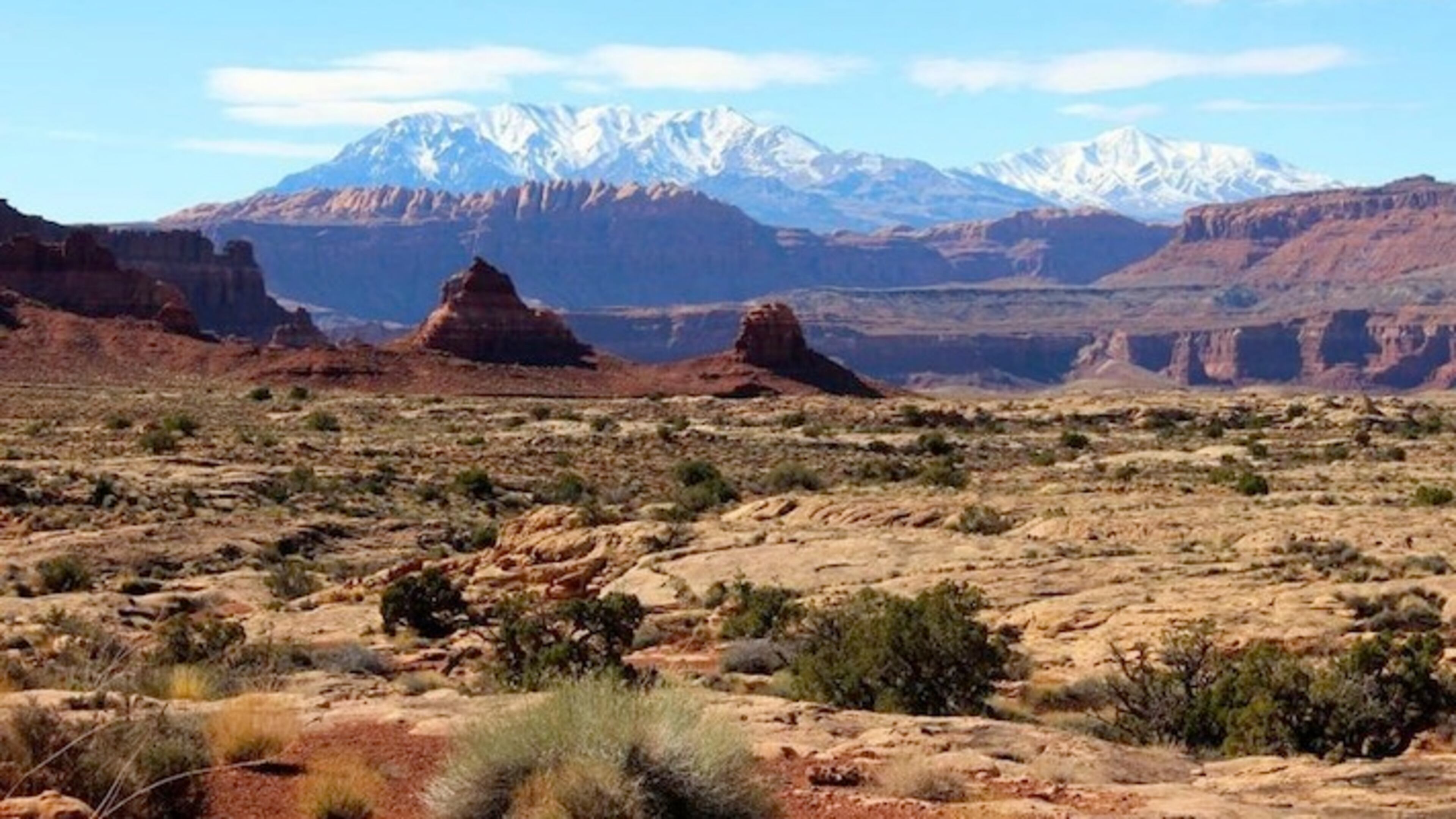 The snow-capped Henry Mountains rise from the Colorado Plateau with the canyons of Lake Powell in the foreground, in southern Utah on March 7, 2017. This is one of the views from the new Bears Ears National Monument, a 1.35-million-acre monument that President Barack Obama created shortly before leaving office. (Stuart Leavenworth/McClatchy/TNS)