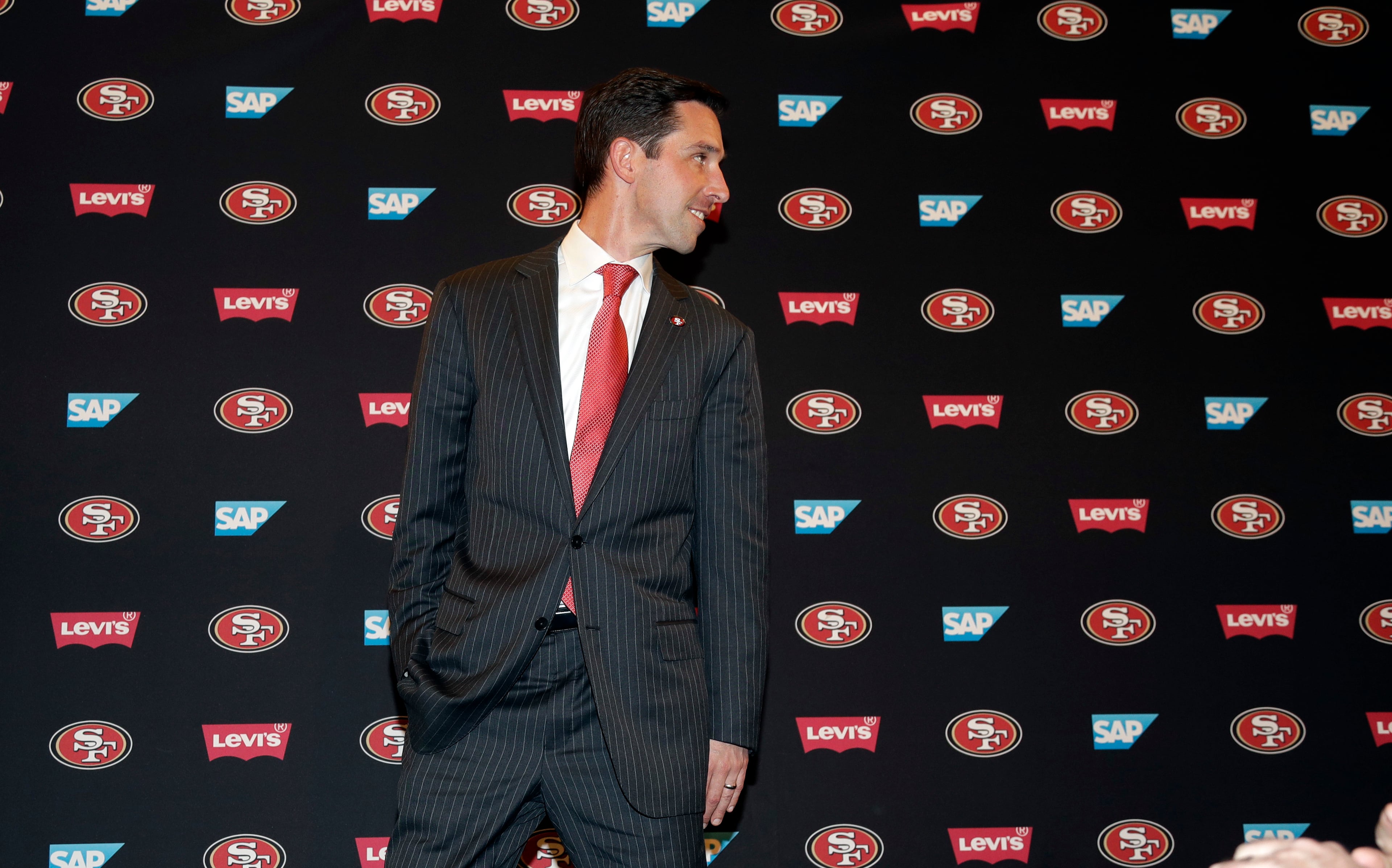 San Francisco 49ers head coach Kyle Shanahan during an NFL football press conference Thursday, Feb. 9, 2017, in Santa Clara, Calif. (AP Photo/Marcio Jose Sanchez)