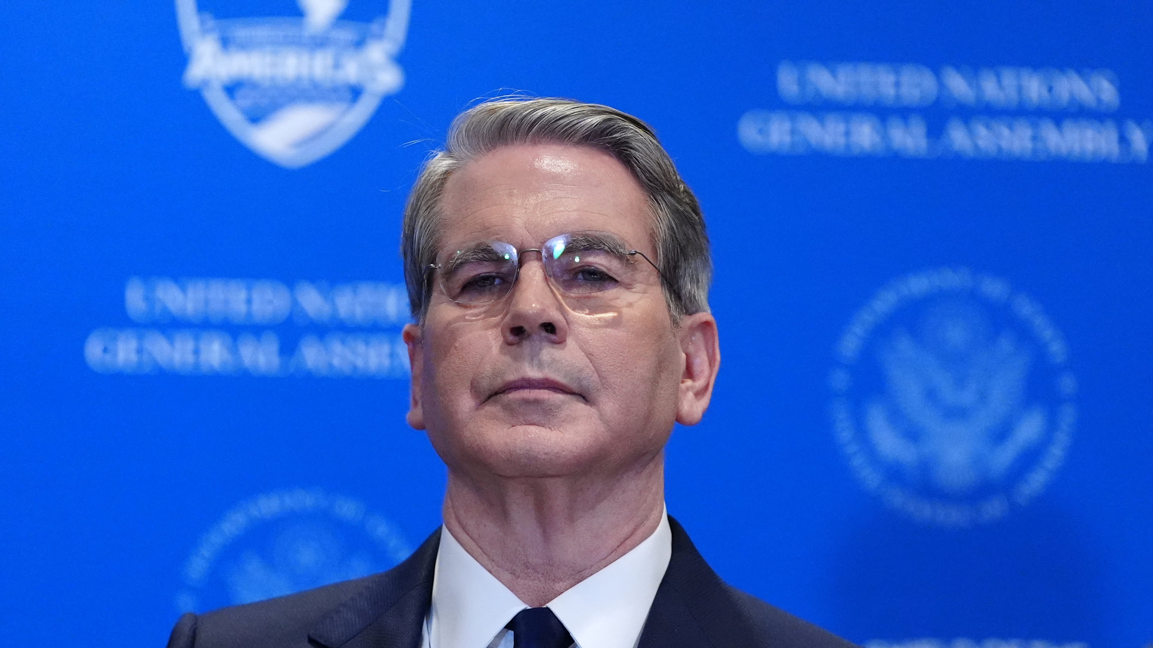 Treasury Secretary Scott Bessent attends a meeting with President Donald Trump of the multinational political and security coalition "Shield of the Americas" on the sidelines the United Nations General Assembly, Tuesday, Sept. 22, 2026, at the UN headquarters. (AP Photo/Julia Demaree Nikhinson)