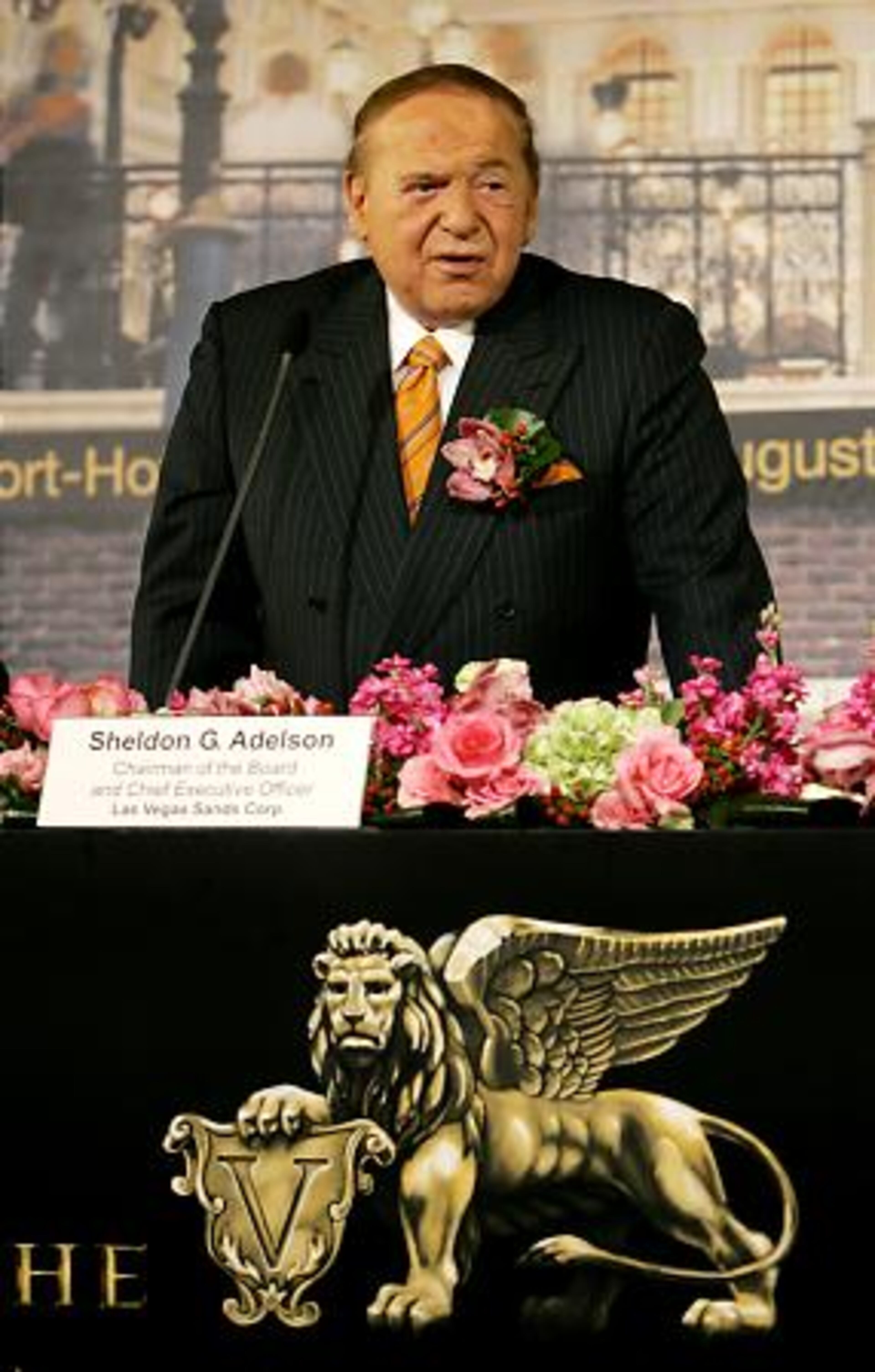 American billionaire Sheldon Adelson, chairman and chief executive officer of Las Vegas Sands Corporation, speaks at a news conference during the opening ceremony of the Venetian Macao Resort Hotel in Macau, China.