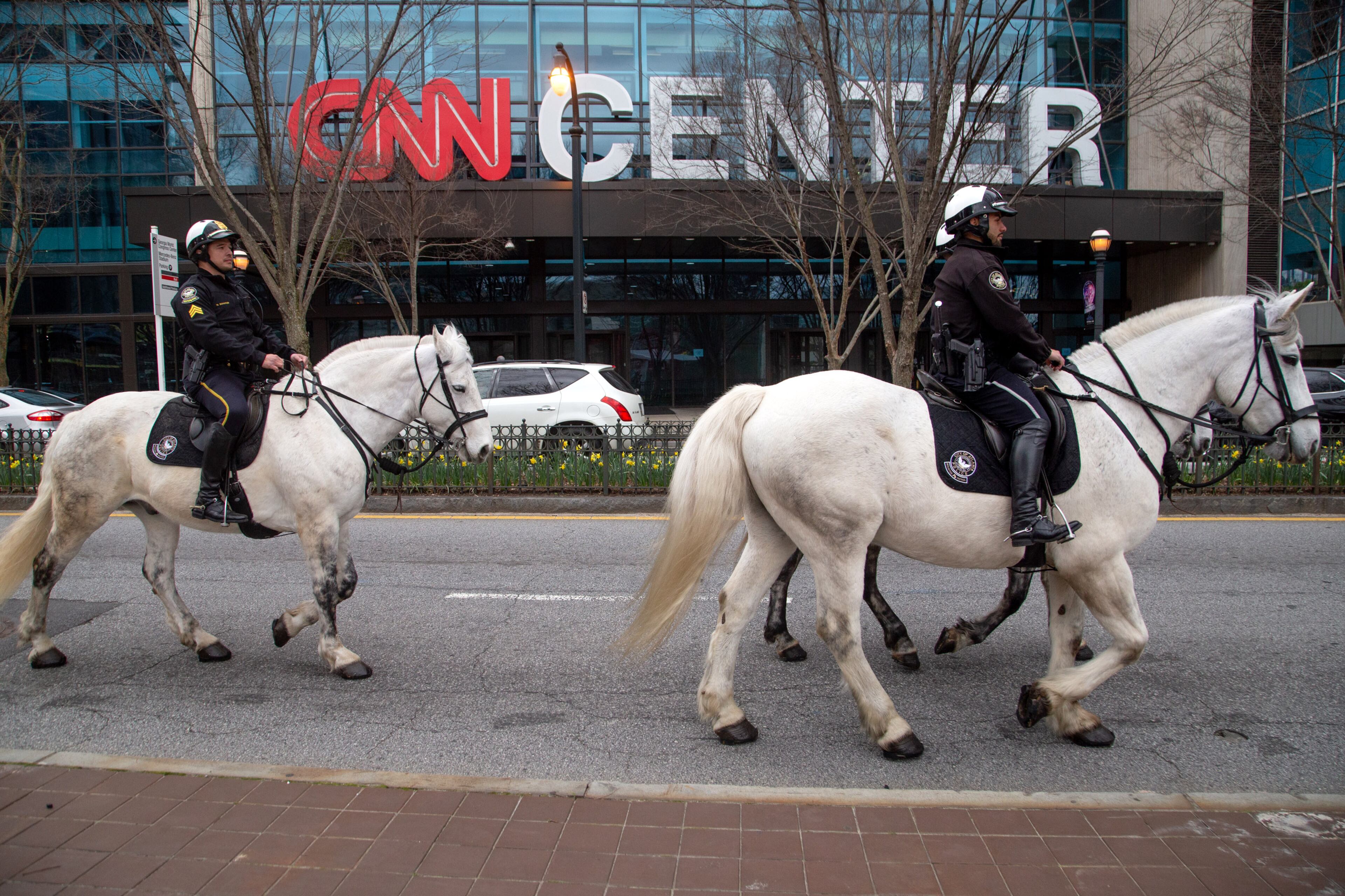 The Atlanta Police Mounted Patrol heads down Marietta Street on Saturday, March 6, 2021. (Photo: Steve Schaefer for The Atlanta Journal-Constitution)