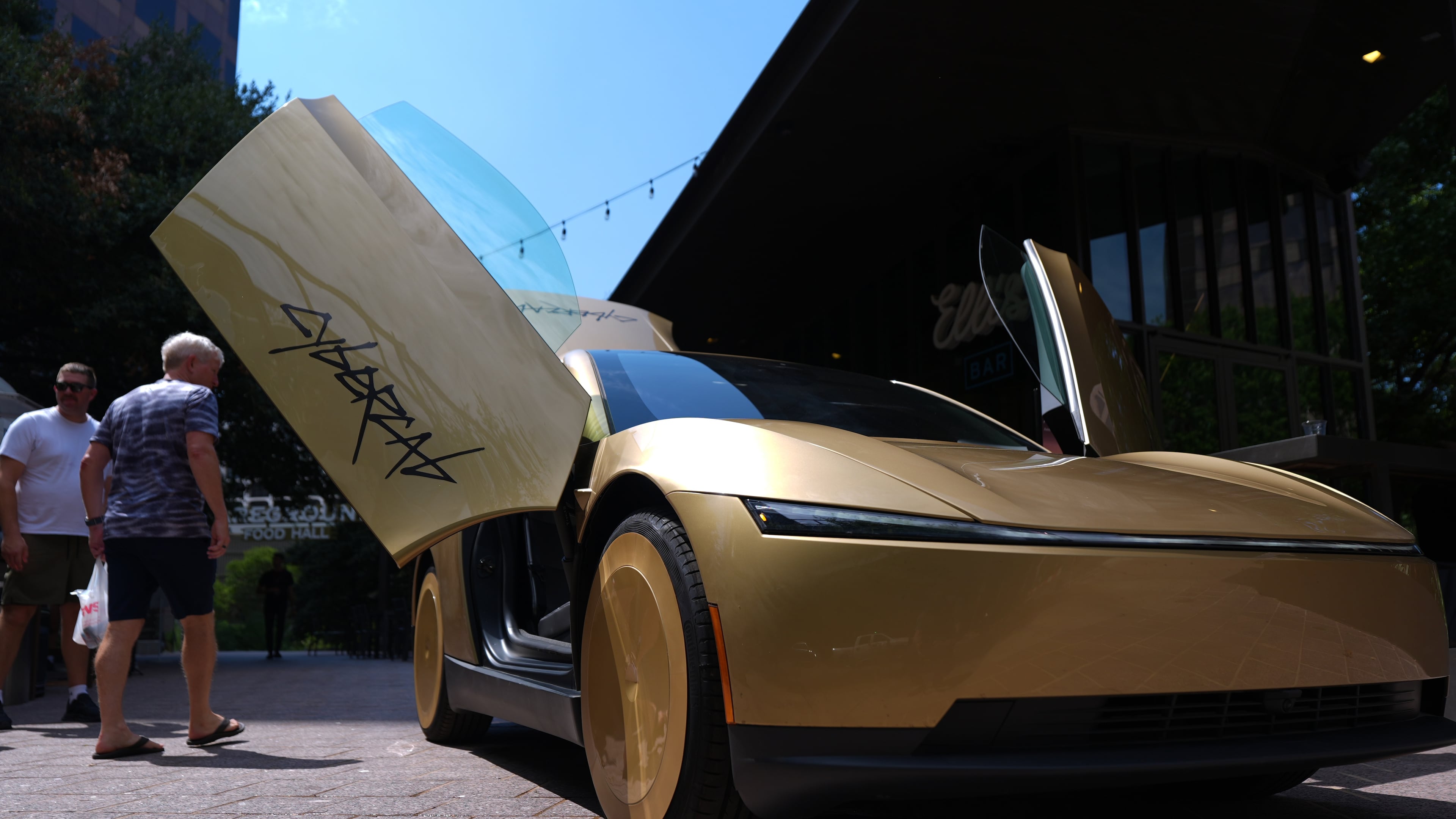 A Tesla Cybercab is displayed in downtown Austin, Texas, Thursday, Sept. 3, 2026. (AP Photo/Eric Gay)