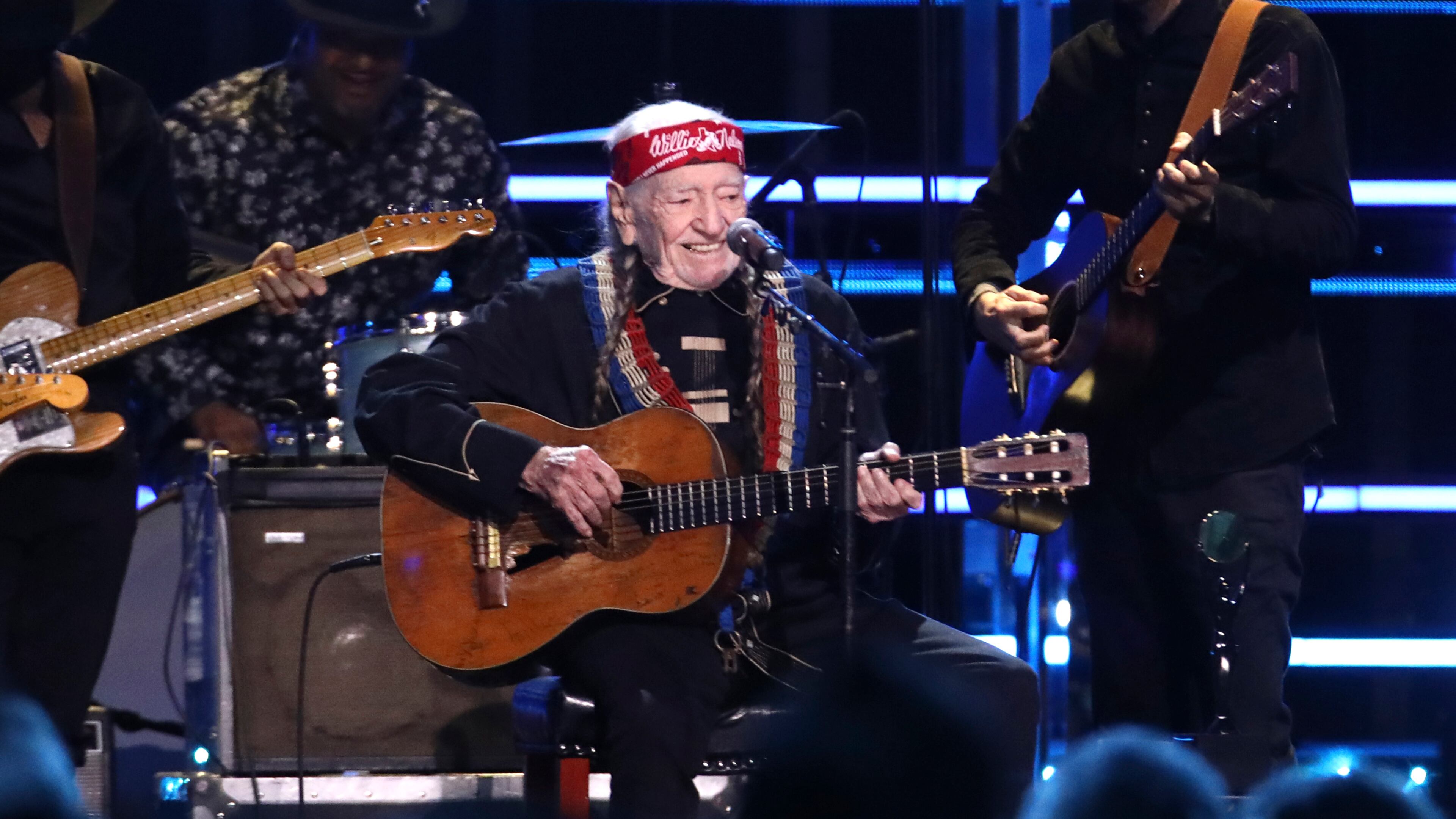 Under doctor's orders, Willie Nelson won't perform at Ameris Bank Amphitheatre for the kickoff of his Outlaw Music Festival tour. He's seen here at the Rock & Roll Hall of Fame Induction Ceremony on Friday, Nov. 3, 2023, at Barclays Center in New York. (Photo by Andy Kropa/Invision/AP)