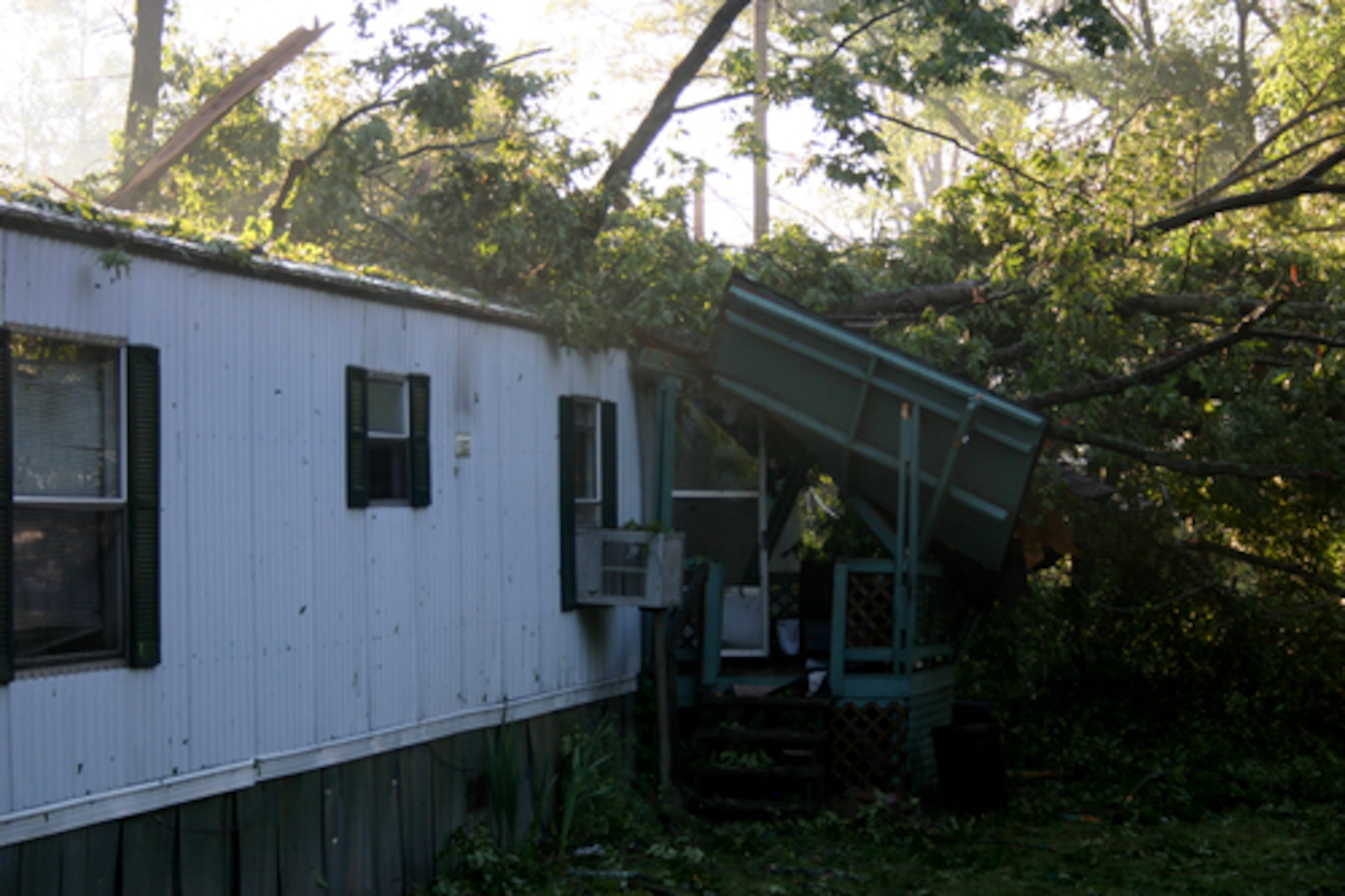 Damage to a trailer in the Fountain Lake Mobile Home Park.
