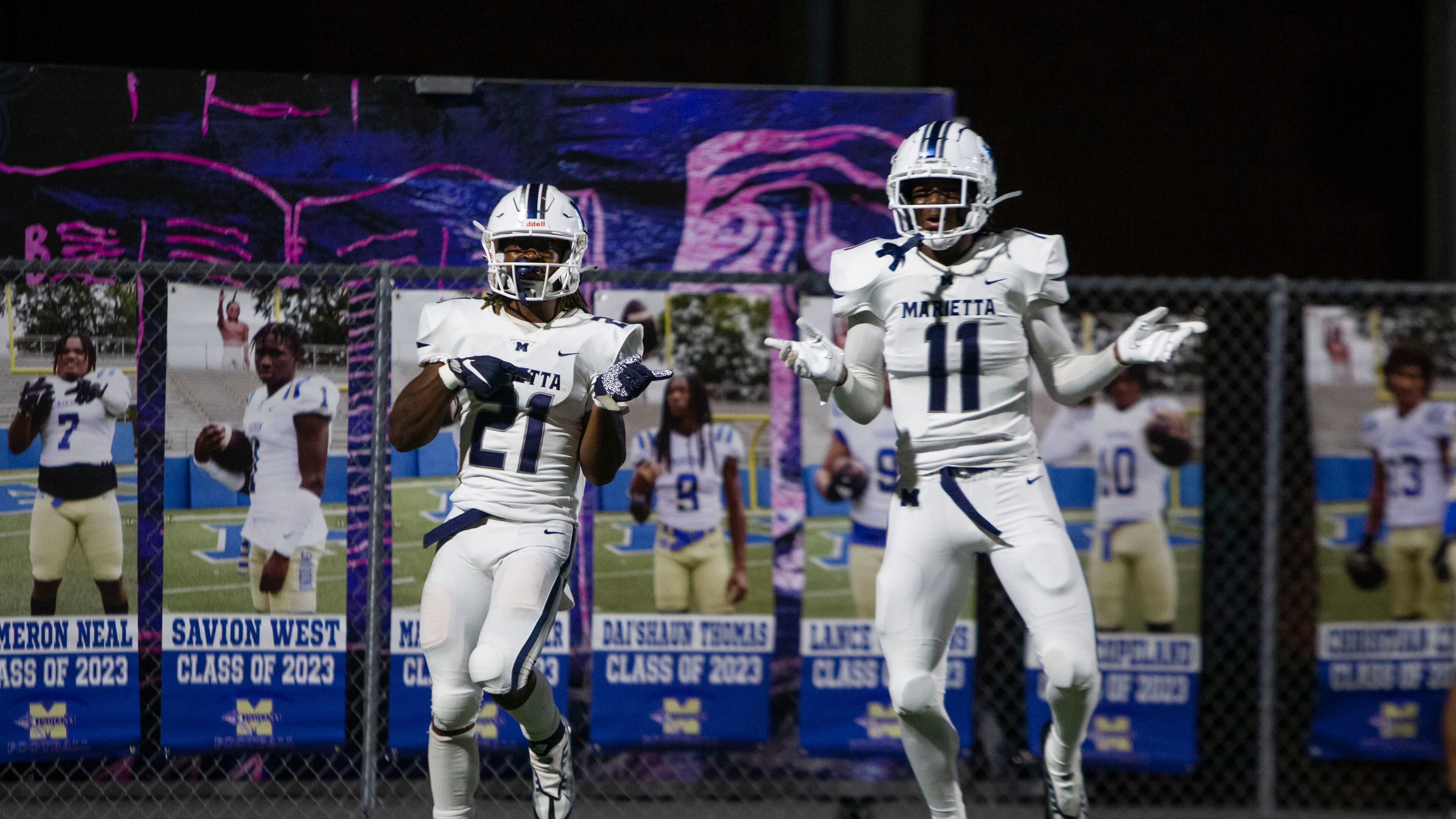 Marietta players celebrate a touchdown in a 2022 game. CHRISTINA MATACOTTA FOR THE ATLANTA JOURNAL-CONSTITUTION.
