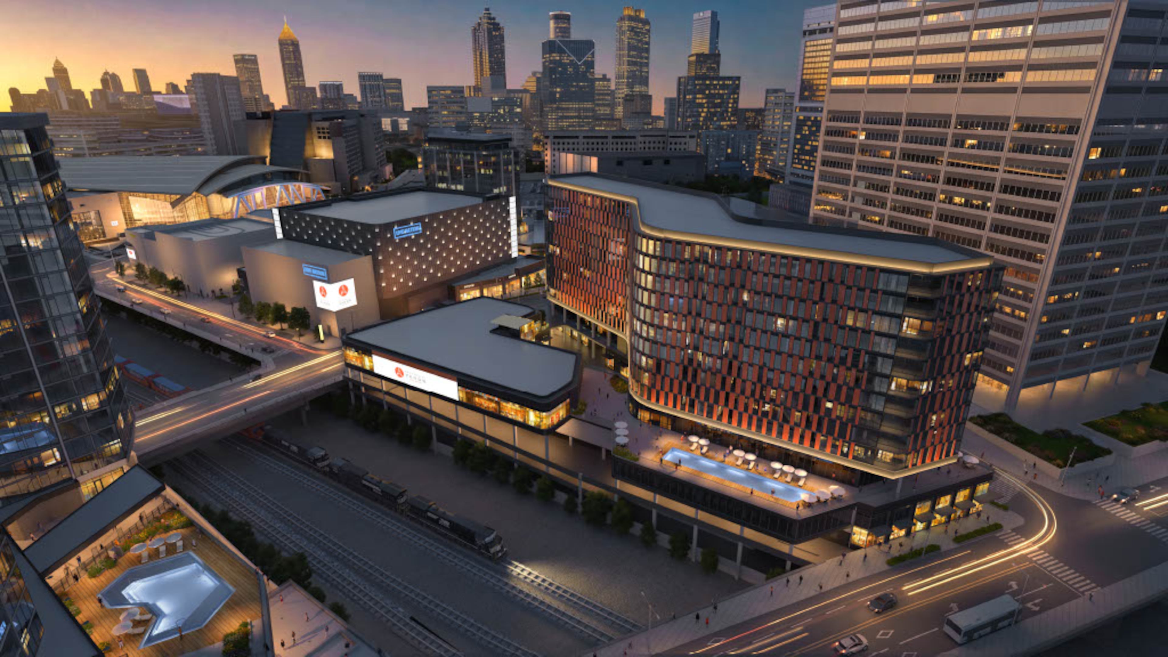 This is a rendering of a planned apartment building at Centennial Yards in downtown Atlanta. It's poised to occupy a site adjacent to the Richard B. Russell Federal Building and was detailed in a 2026 submission to the Atlanta development review committee. (Courtesy of Centennial Yards / Cooper Carry)