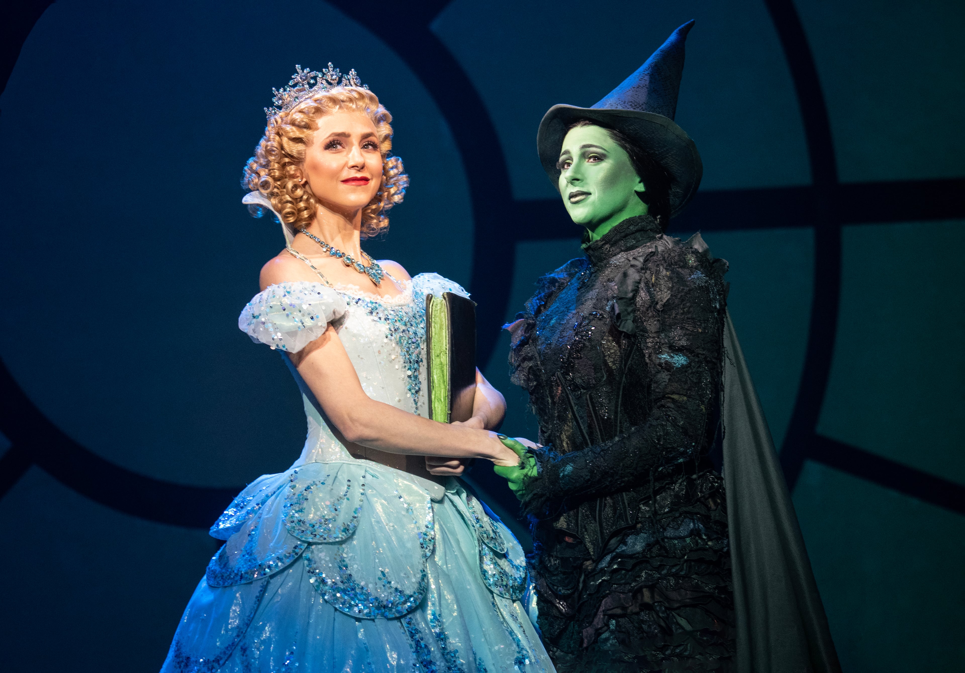 Celia Hottenstein stars as Glinda and Olivia Valli as Elphaba in the North American touring company of “Wicked,” at the Fox Theatre through July 30.