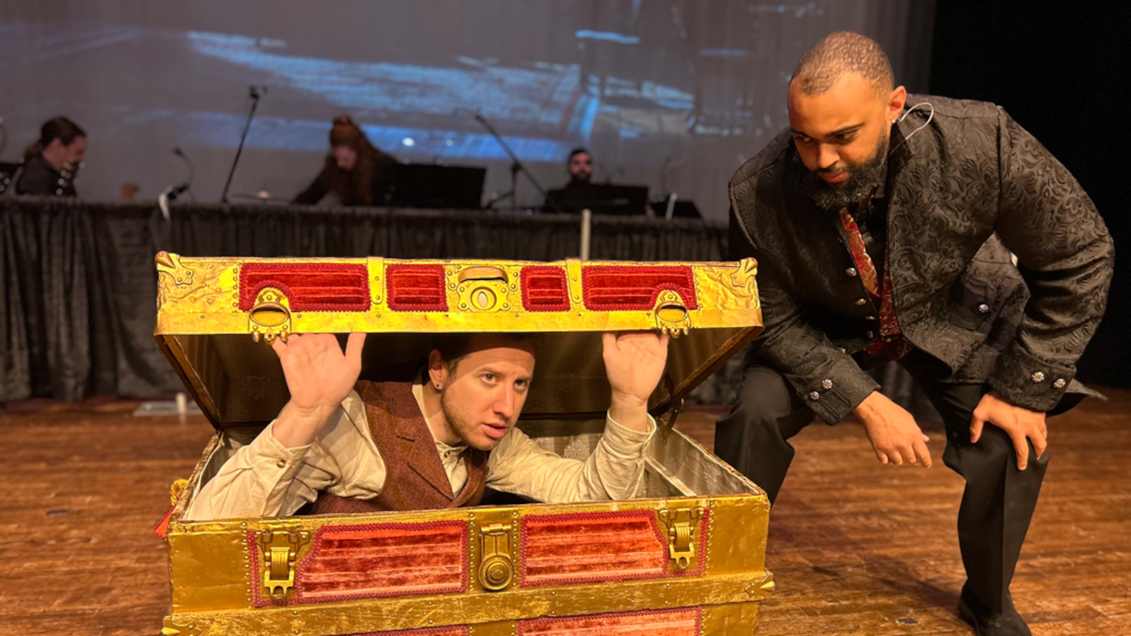 Rob Millerick (left) and Marcus Hopkins-Turner as, respectively, Leporello and Don Giovanni in Maxam Productions' ”Mozart’s Don Giovanni — a rock opera,” through April 21 at 7 Stages.