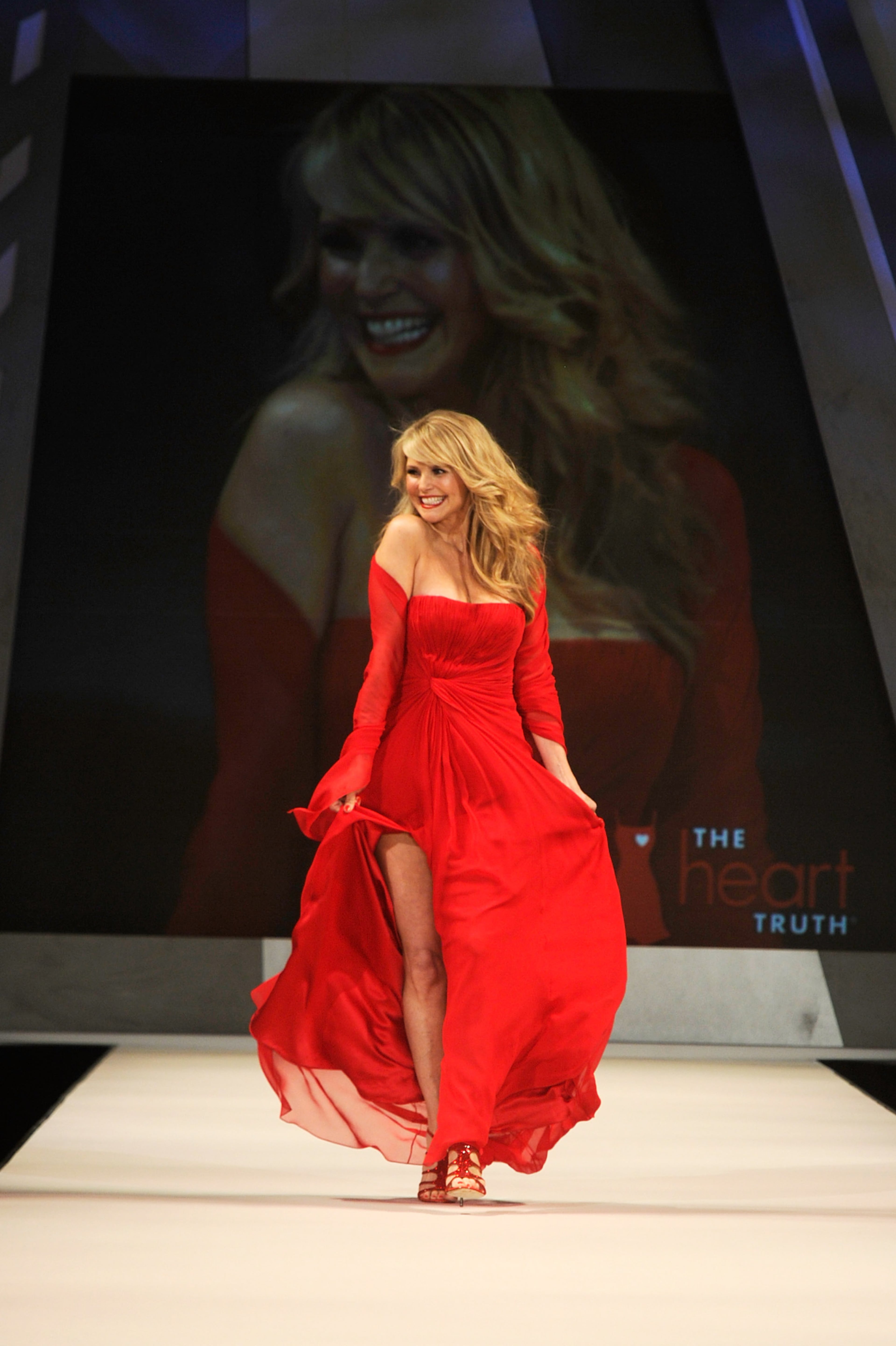 Model Christie Brinkley walks on the runway wearing a Pamella Roland design at The Heart Truth's Red Dress Collection 2012 Fashion Show at Hammerstein Ballroom on Feb. 8, 2012, in New York City.