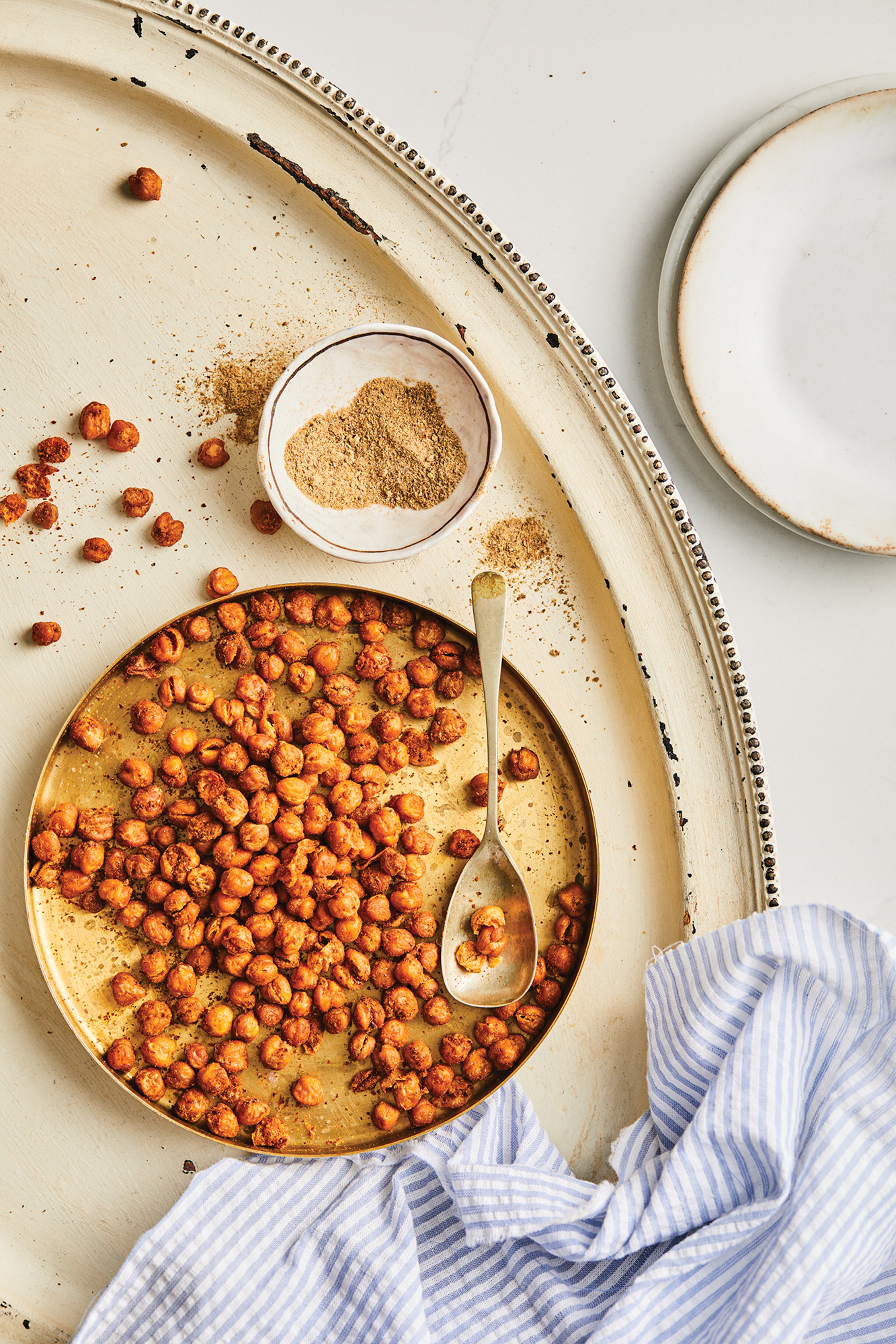 These seasoned roasted chickpeas can be eaten as a snack or added to salads. (Courtesy of Adam Milliron)
