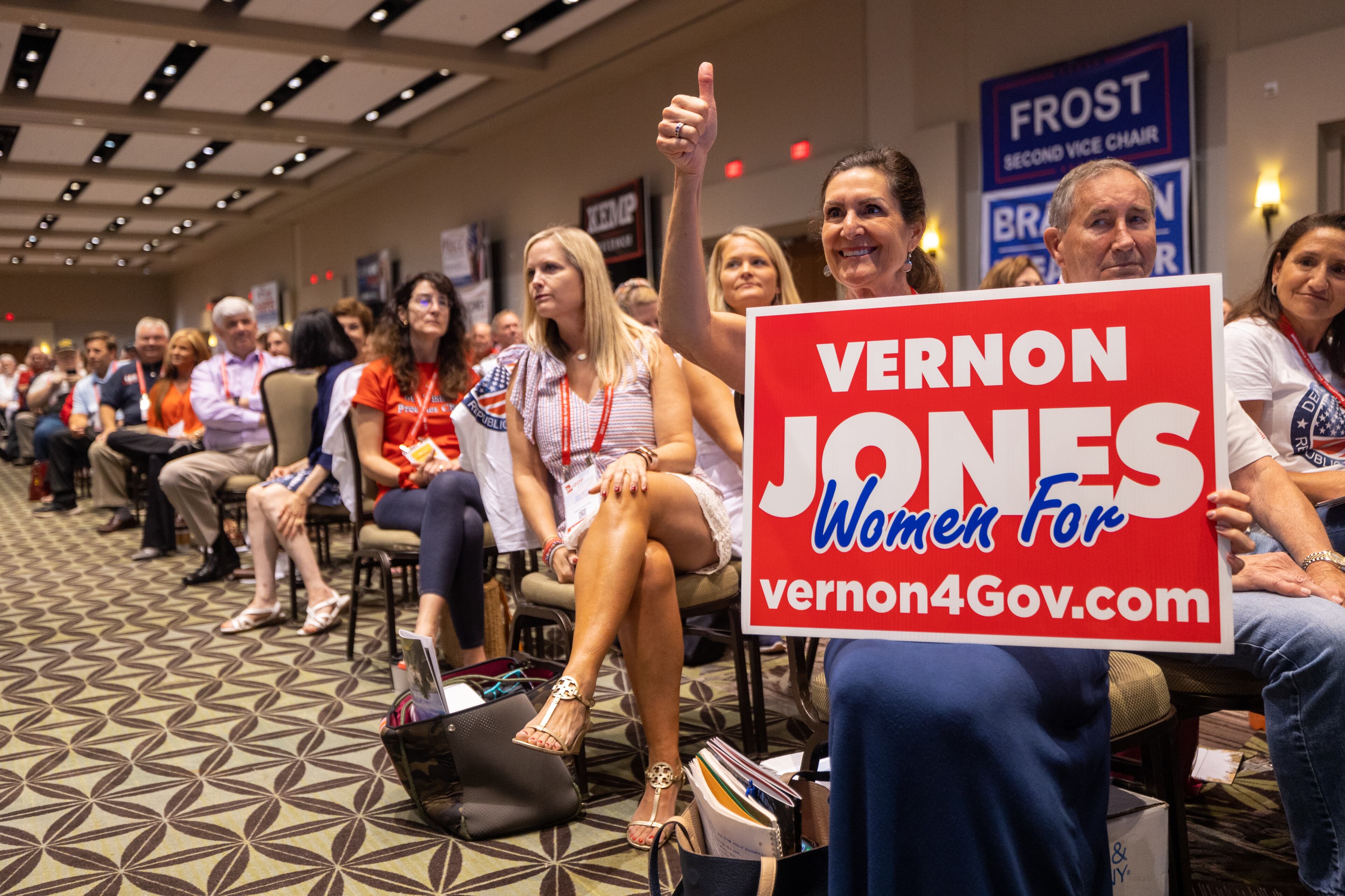 Supporters cheer as gubernatorial candidate Vernon Jones speaks at the Georgia GOP convention at Jekyll Island on Saturday, June 5, 2021. (Photo: Nathan Posner for The Atlanta-Journal-Constitution)