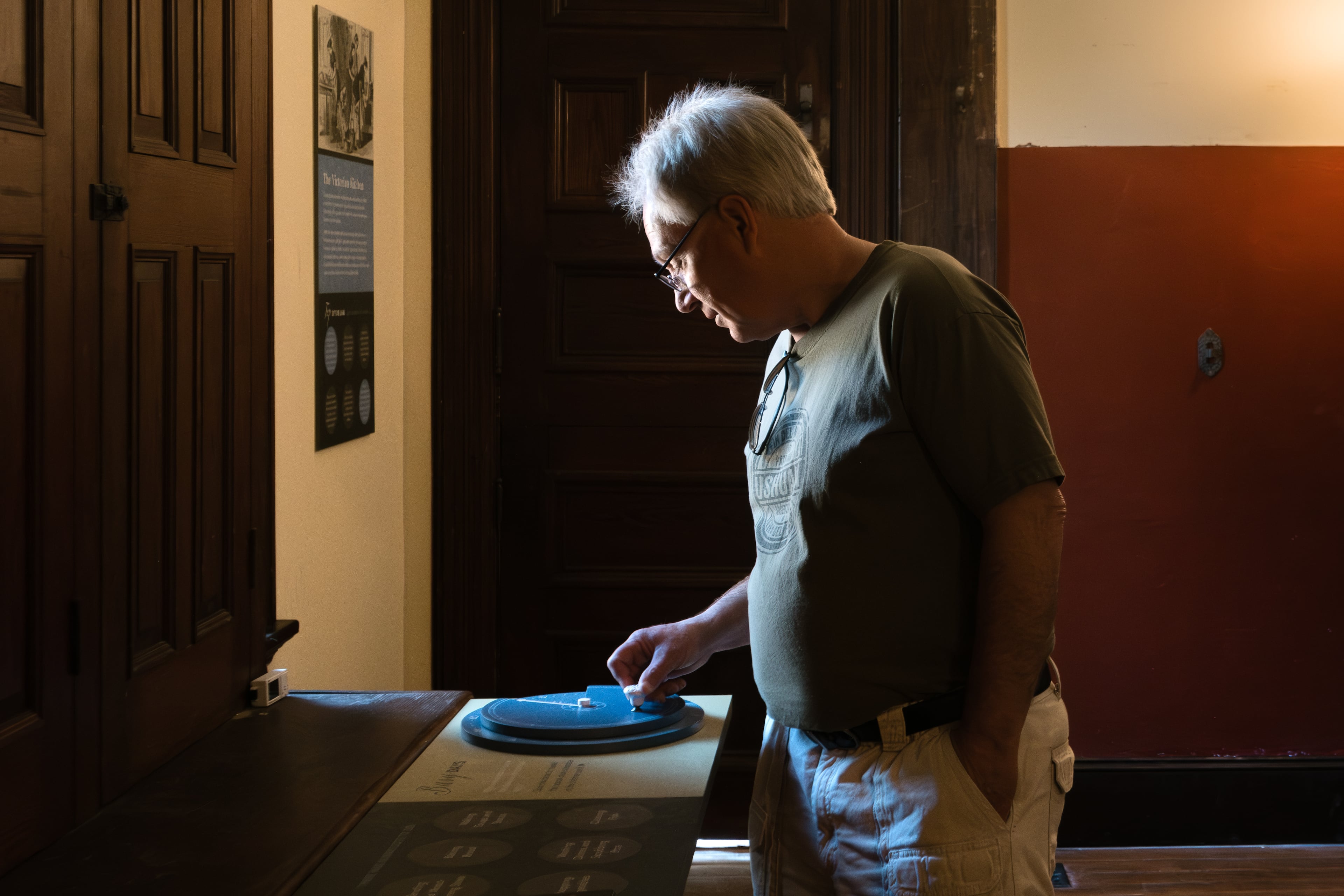 Kevin Hoy, a Jekyll Island visitor from Carmel, Ind., tours the newly restored Hollybourne Cottage on March 28, 2025. (Justin Taylor/The Atlanta Journal-Constitution)