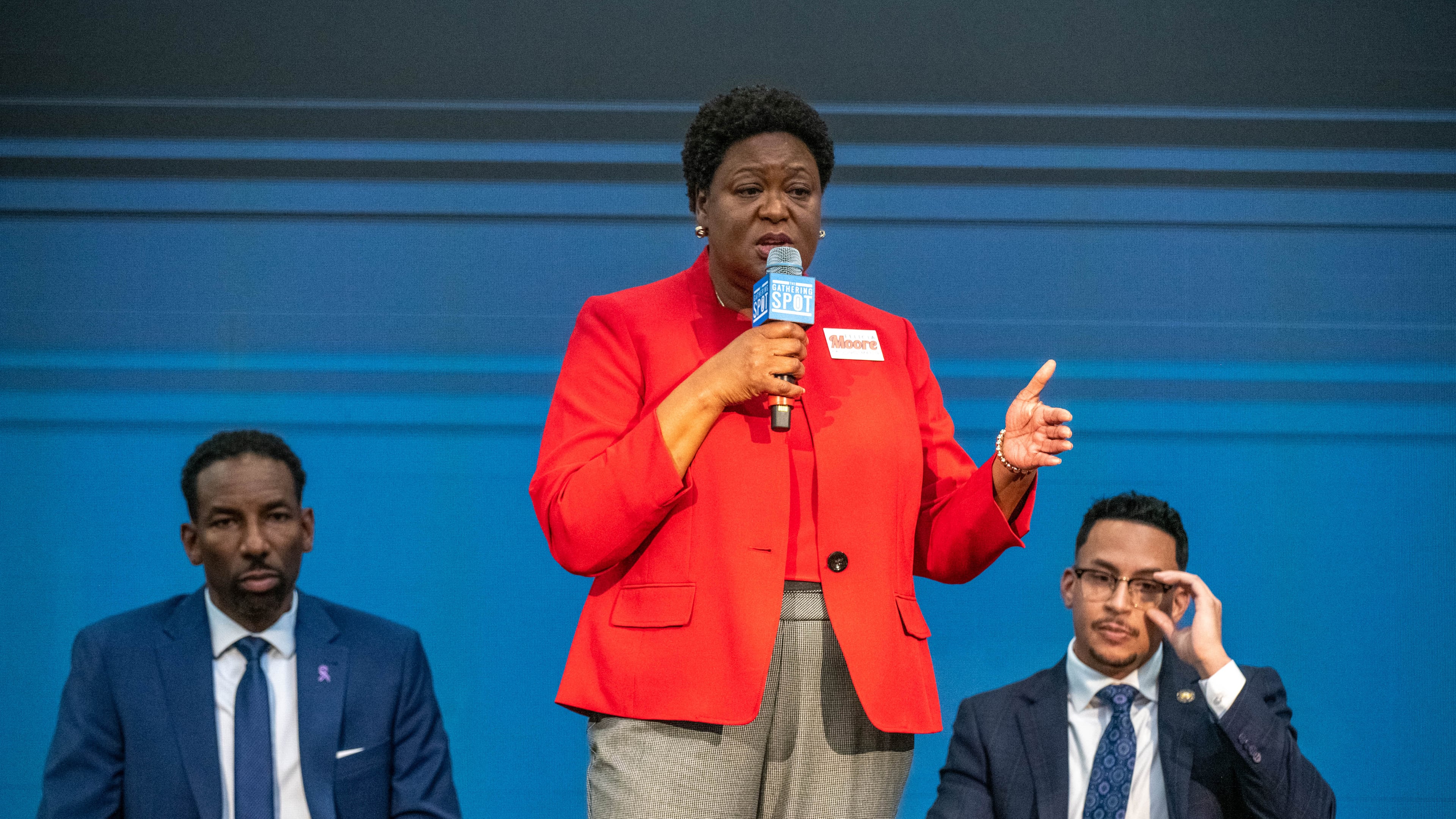 October 7, 2021 Atlanta - Mayoral candidate Felicia Moore speaks during City of Atlanta Mayoral Debate at The Gathering Spot in Atlanta on Thursday, October 7, 2021. (Hyosub Shin / Hyosub.Shin@ajc.com)