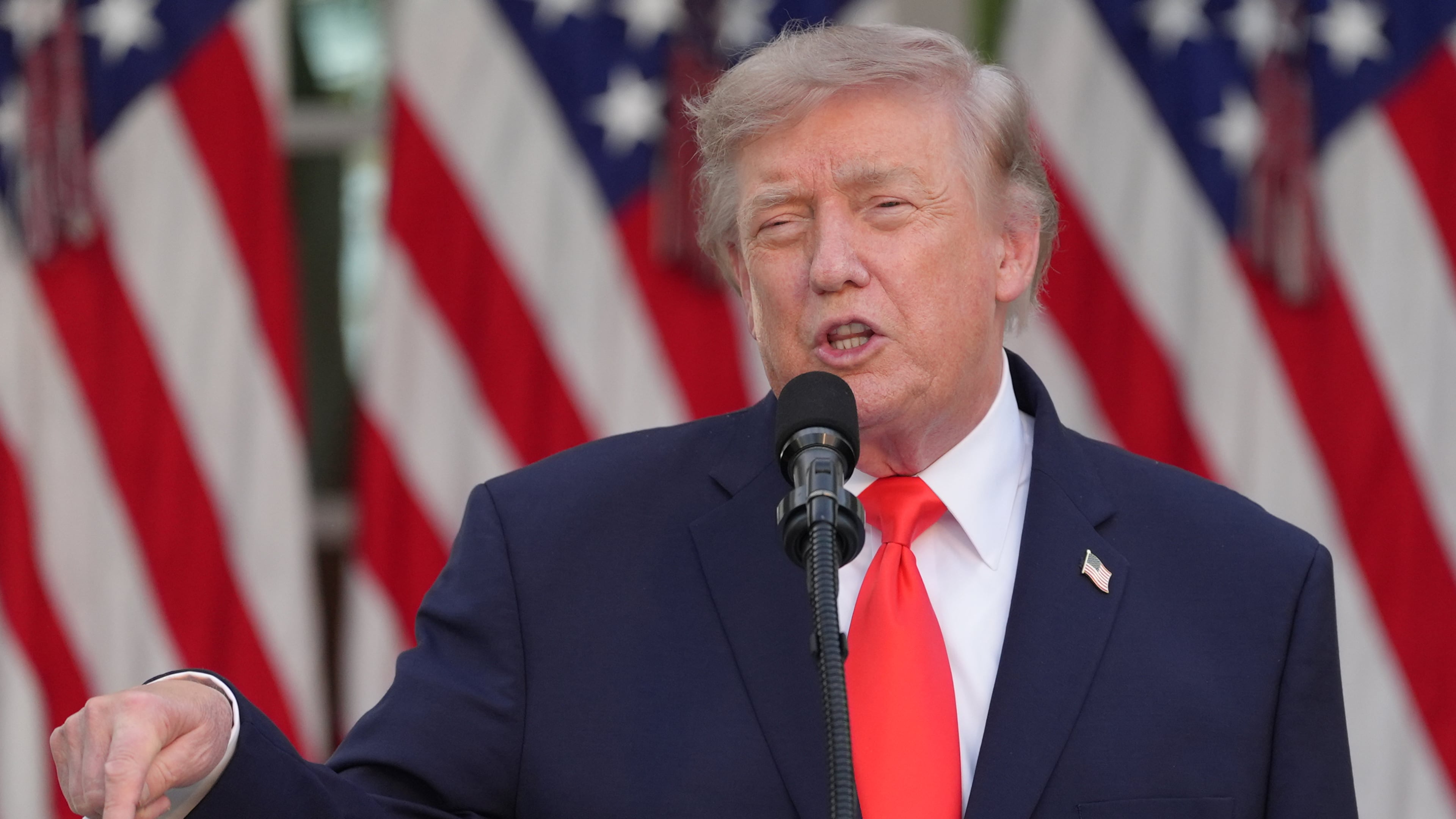 President Donald Trump speaks at a Rose Garden Club dinner with farmers, in the Rose Garden of the White House, Thursday, June 25, 2026, in Washington. (AP Photo/Jacquelyn Martin)