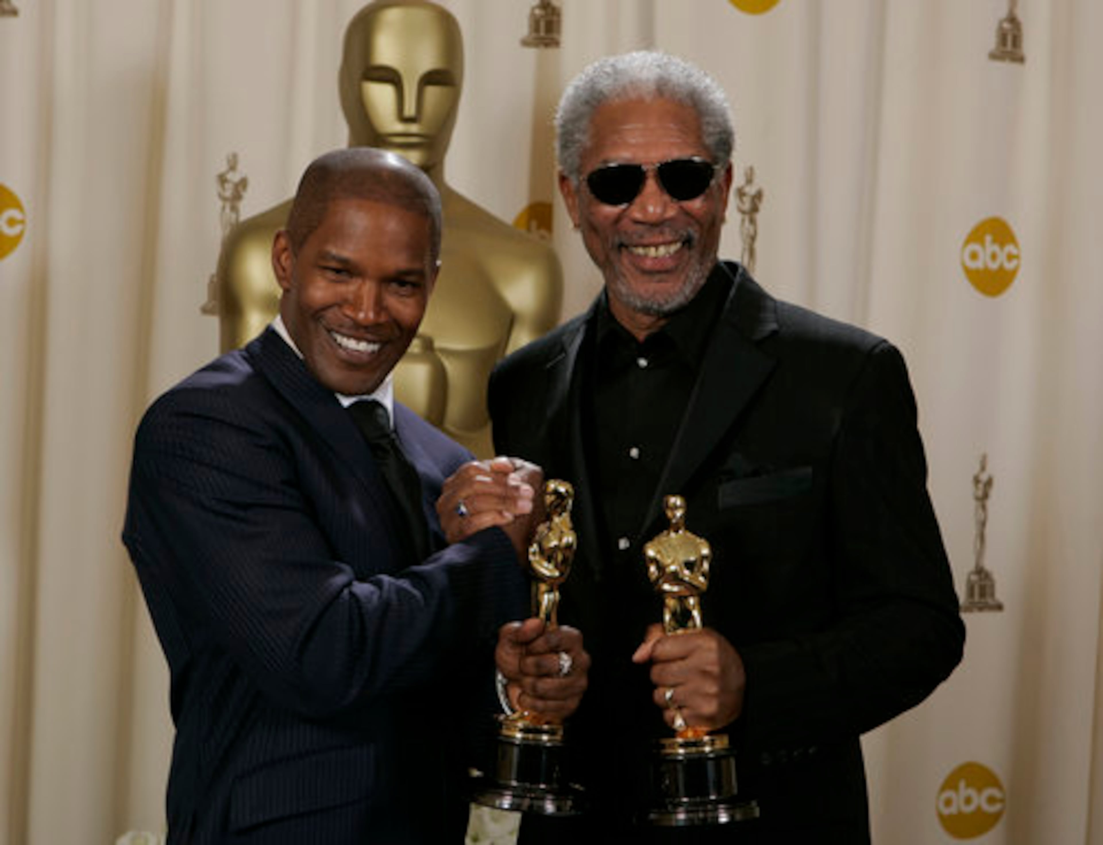 In 2005, Freeman posed with his Oscar for best supporting actor in "Million Dollar Baby" along with Jamie Foxx, who won best actor for "Ray."