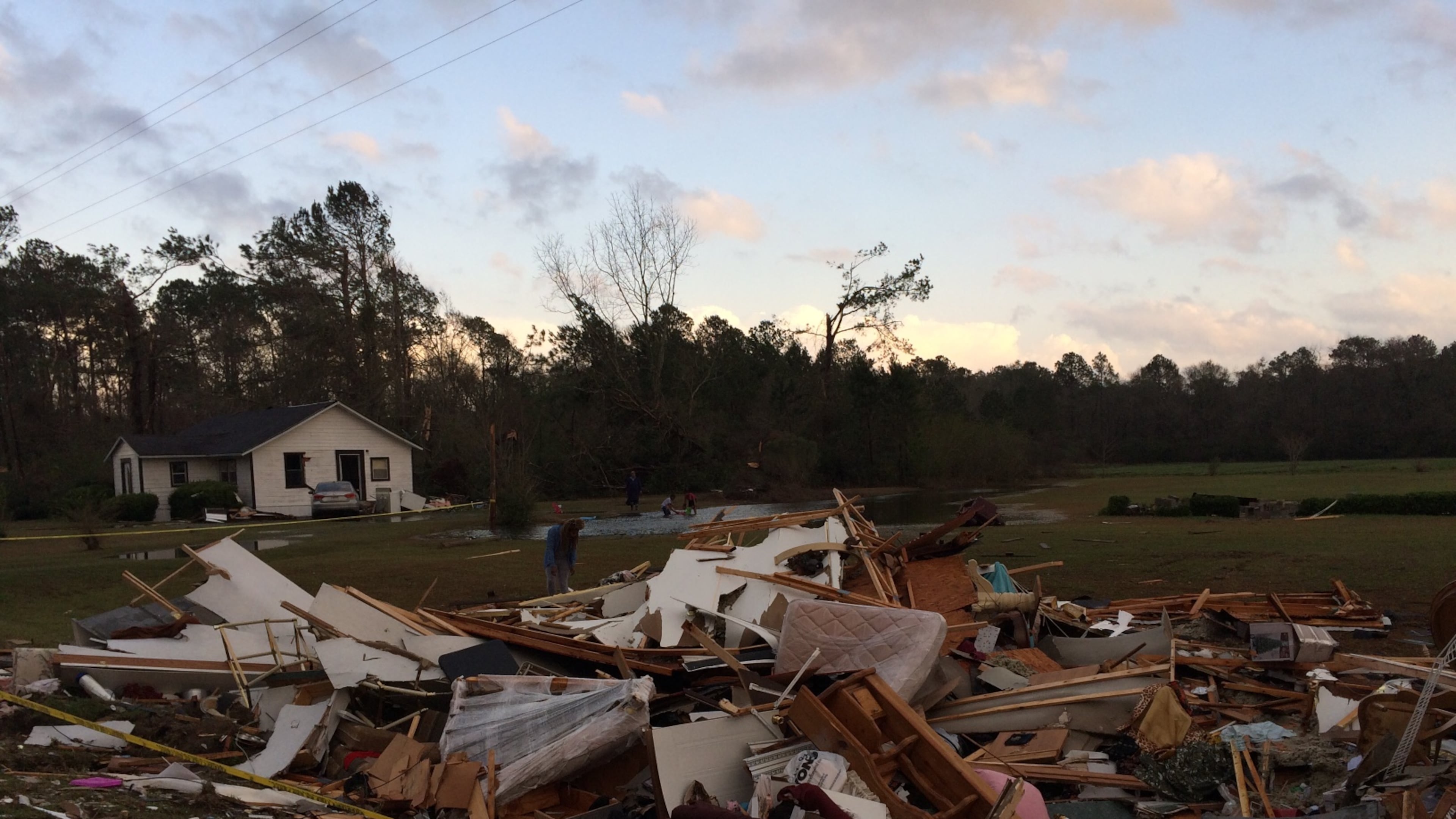 Wreckage of the mobile home in which an elderly married couple were found dead near Barney, Ga., after Sunday’s violent storms. Hard hit South Georgia is in need of money, essential items and volunteers. Photo Joshua Sharpe / AJC