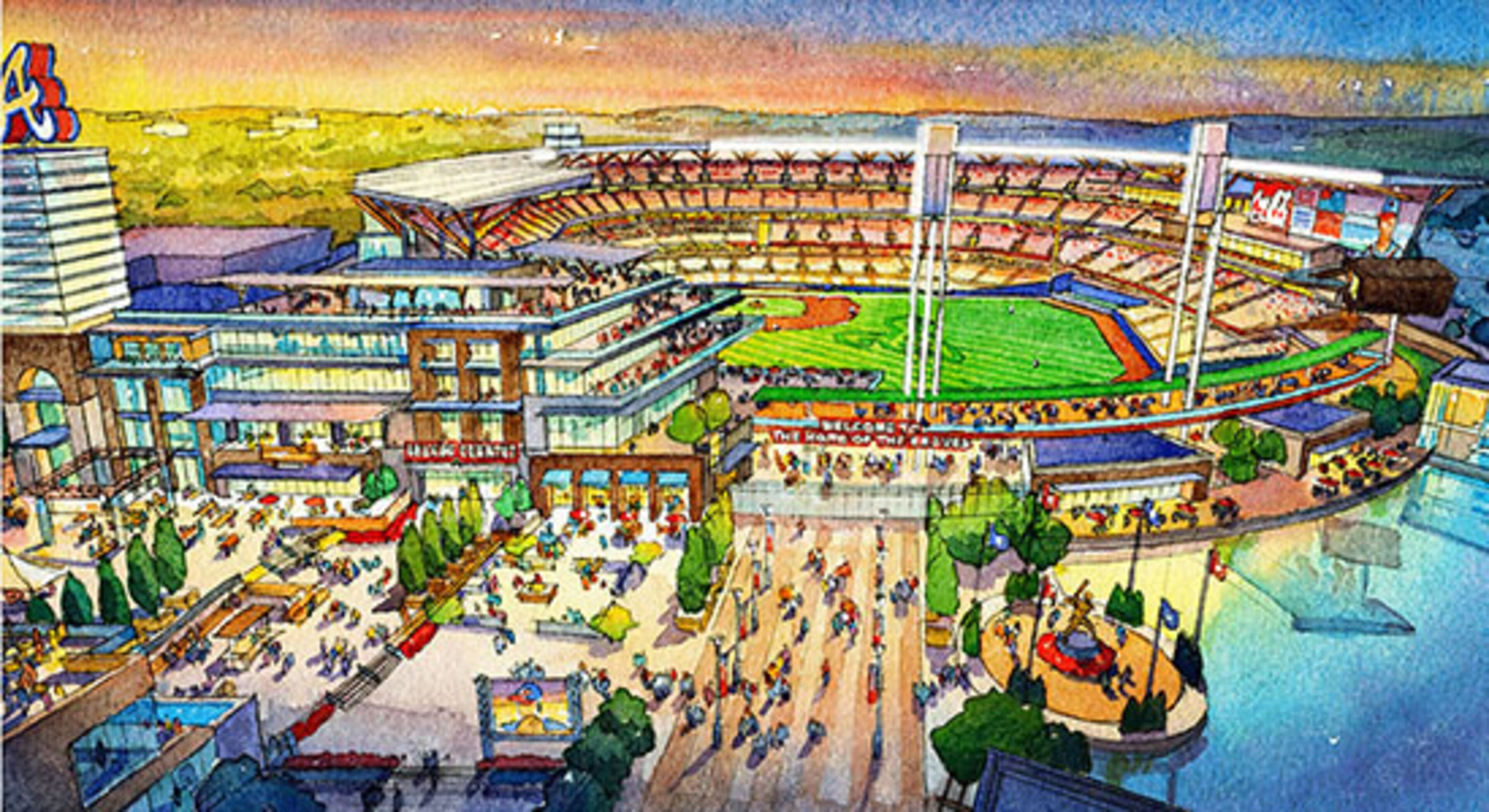 Most great gathering places around the world include water features, and the new Braves ballpark will be no different. A one-acre water feature will anchor the park-like setting just south of the outfield stands. Fountains will perform after a Braves home run or victory. Guests in rooms on the north side of the boutique hotel will enjoy views overlooking the water, the plaza, and the ballpark. -- The Atlanta Braves