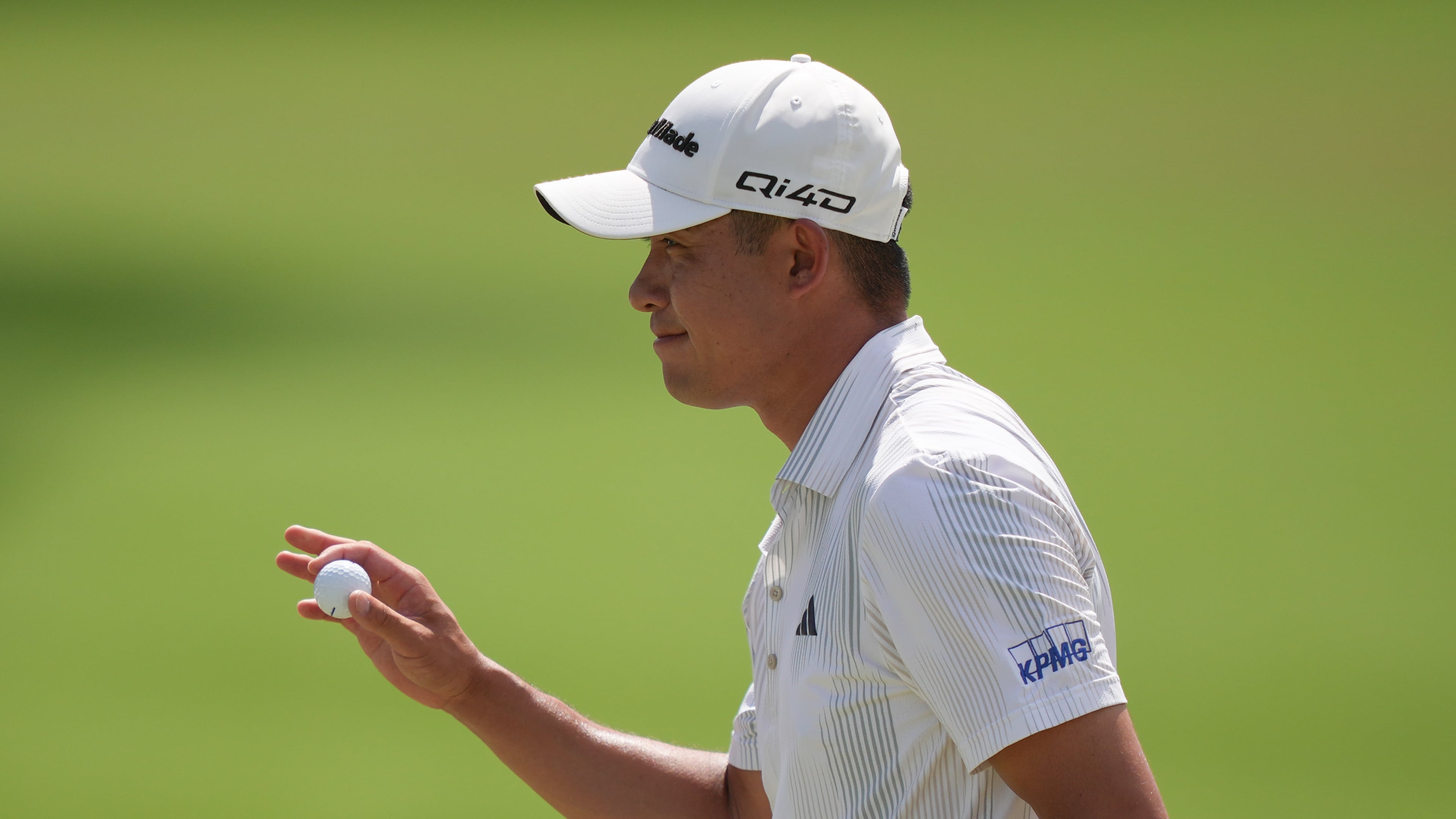 Collin Morikawa reacts after putting on the first hole during the final round of the Arnold Palmer Invitational at Bay Hill golf tournament Sunday, March 8, 2026, in Orlando, Fla. (AP Photo/Matt Slocum)